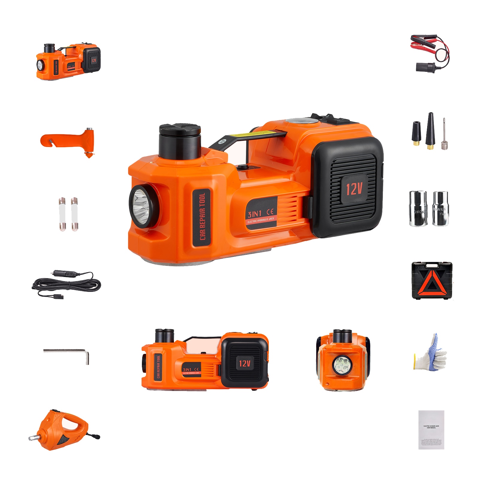 GIVIMO 5-Ton 11023-lb Electric Car Jack with Impact Wrench featuring 12V Hydraulic Lift 6.1-in to 17.7-in with Built-in Inflator and LED Light for SUV Truck #LW038GIVSS127