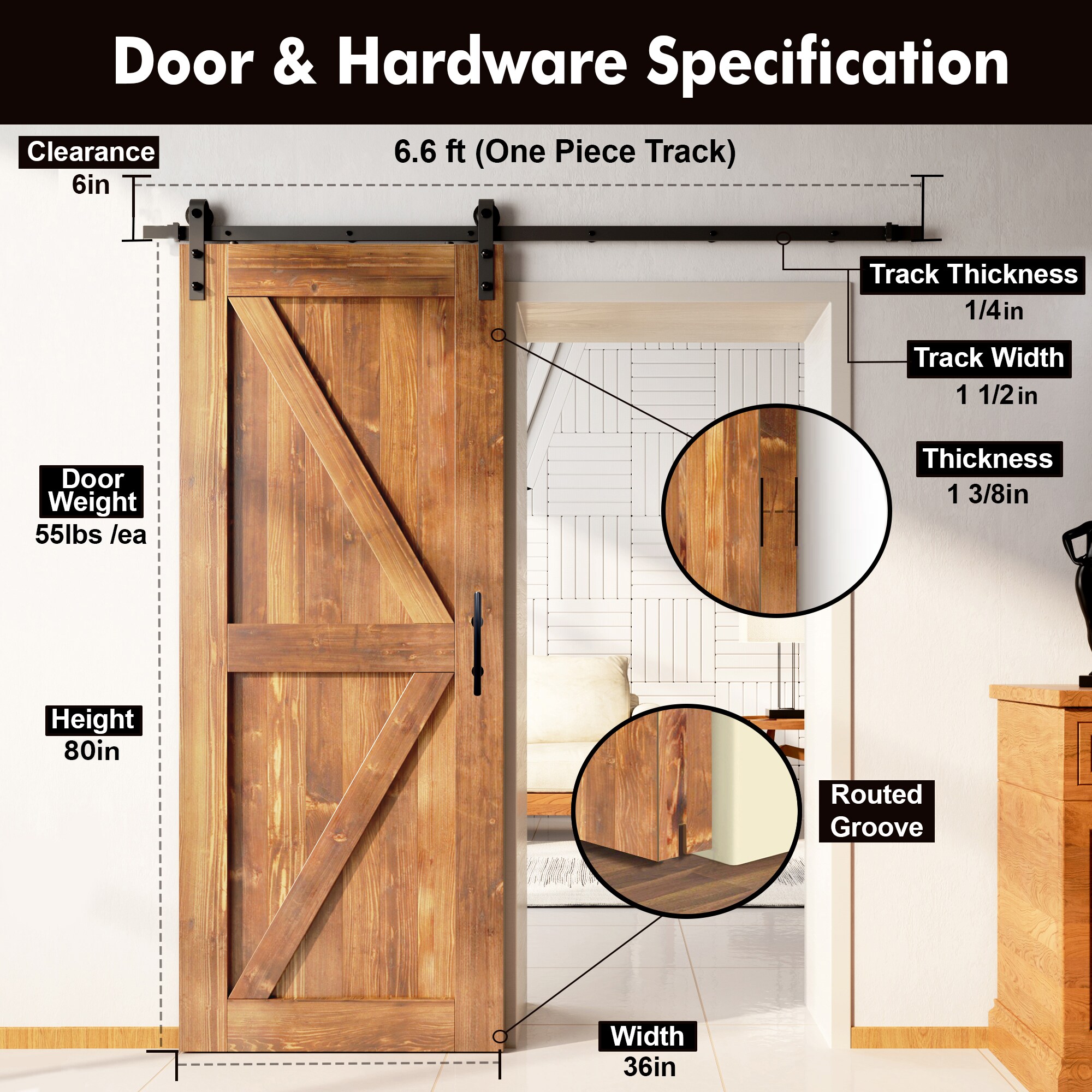 HOMACER YT1TGH079C-3680F-EA Barn-Doors - View #2