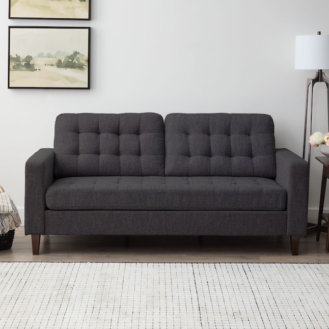 Brookside Brynn Fabric 76 In Midcentury Charcoal Polyester Blend 3 Seater Sofa The Couches Sofas Loveseats Department At Lowes Com