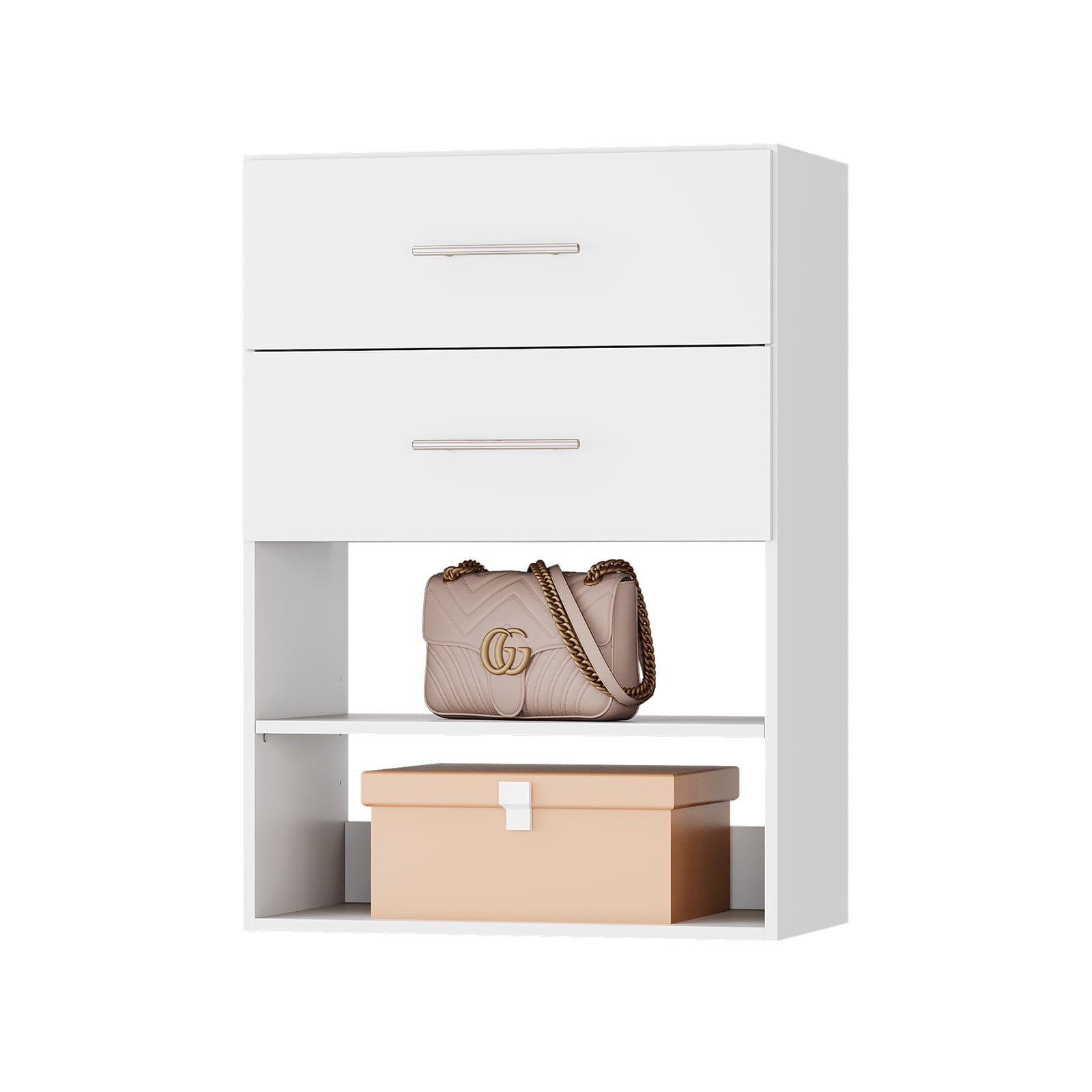 LOVMOR LO-44400055FF-SY-ZJL 19.5 in White 2 Drawer Short Tower Closet Unit-Customizable Wall Mounted Modular Closet System for Bedroom or Walk-in Closet