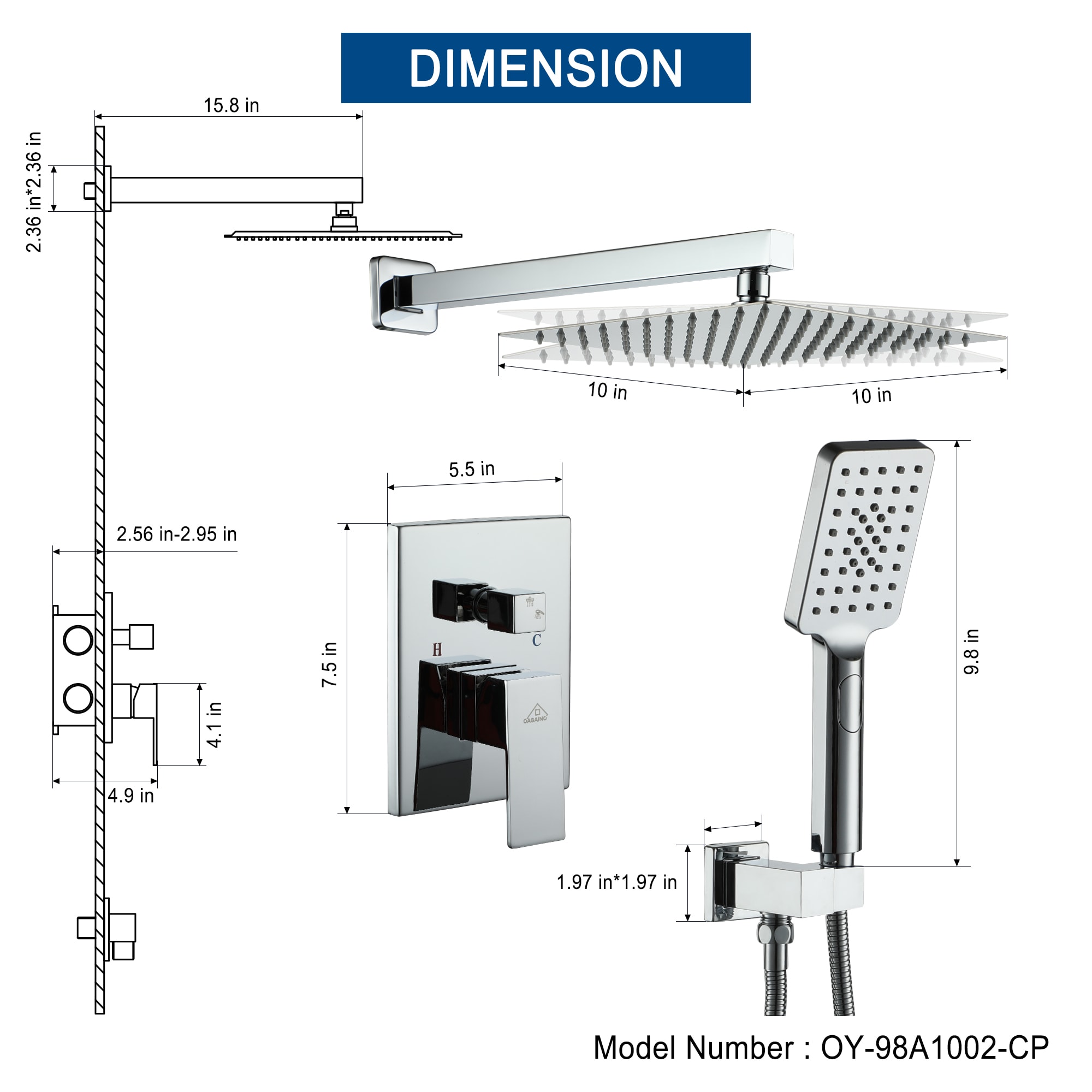 CASAINC OY-98A1002-CP Showerhead-Bar-Panels - View #8