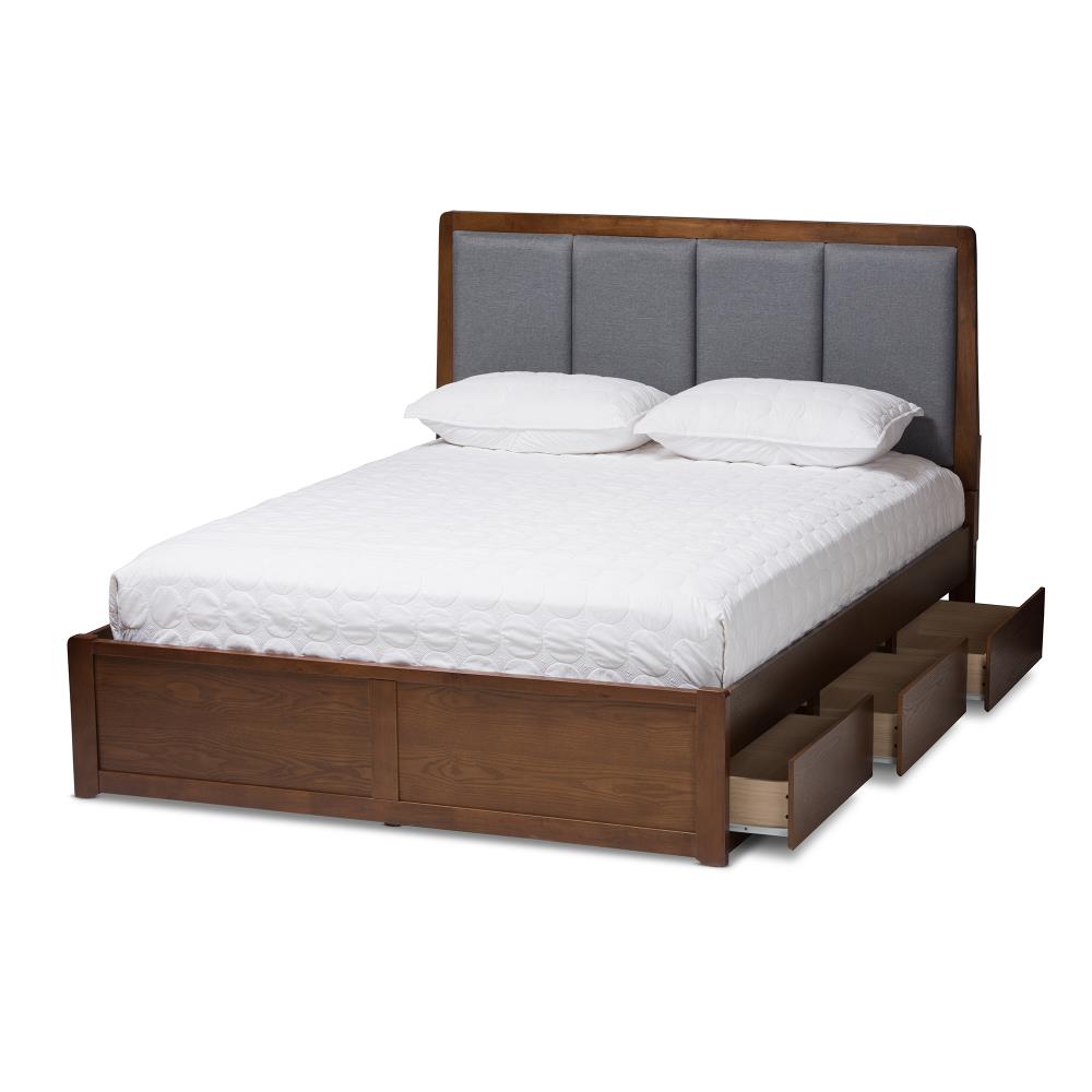 Baxton Studio Brannigan Grey Queen Wood Upholstered Bed with