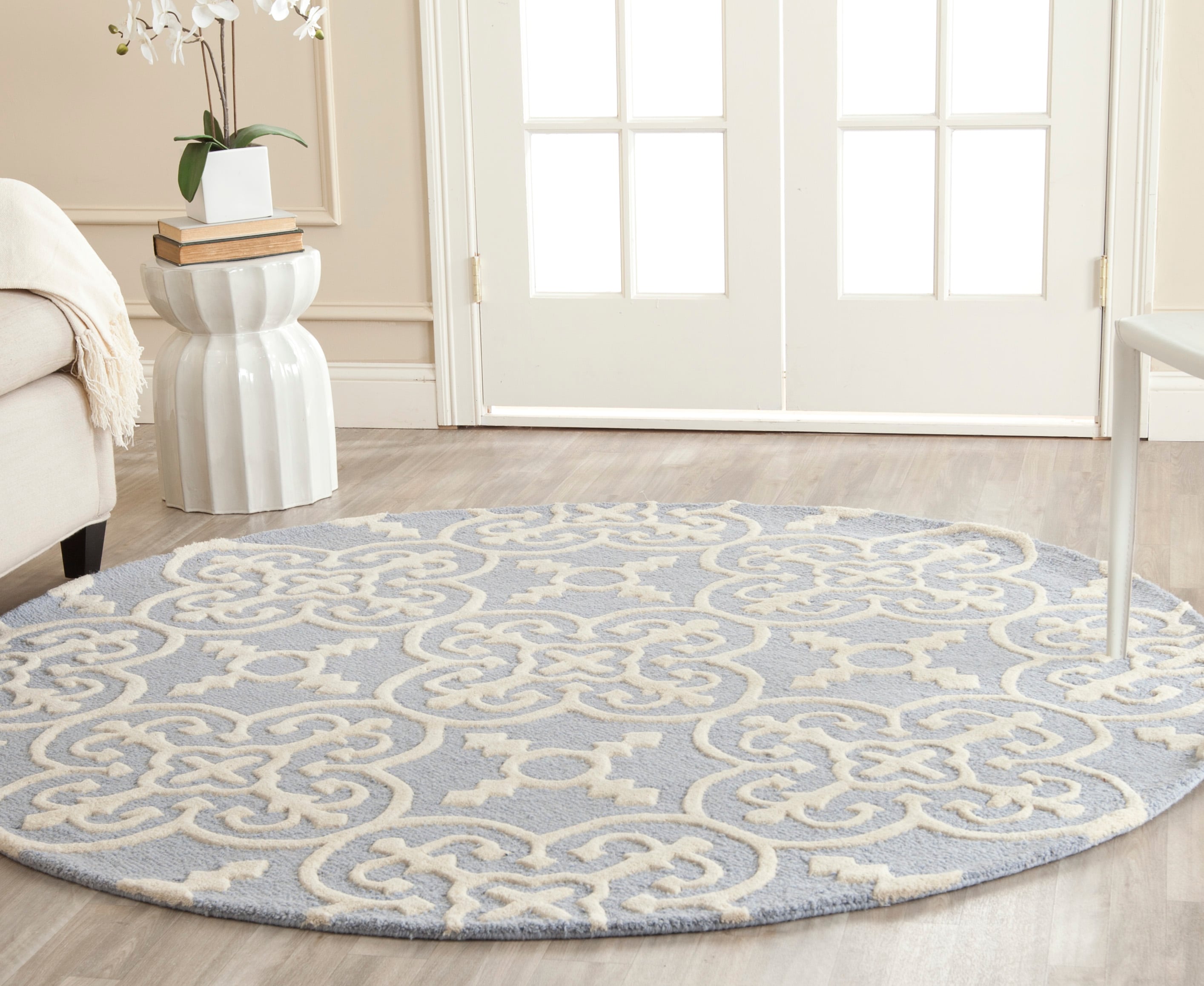  Cambridge 133 Light Blue/Ivory Contemporary 6ft x 6ft Round Rug