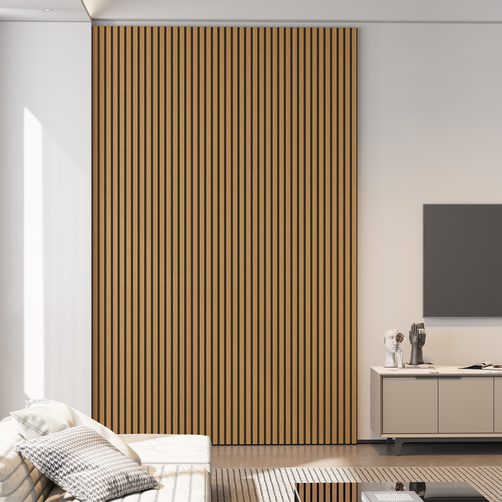 SMARTSTANDARD 106-in x 12.6-in America Oak MDF Acoustical Sound ...