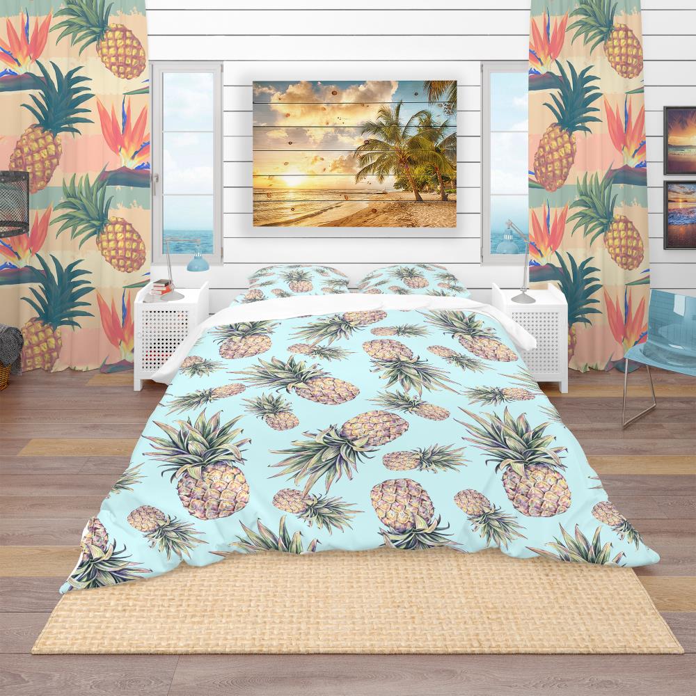 Light Blue Tropical Pineapple Twin Duvet Cover Set
