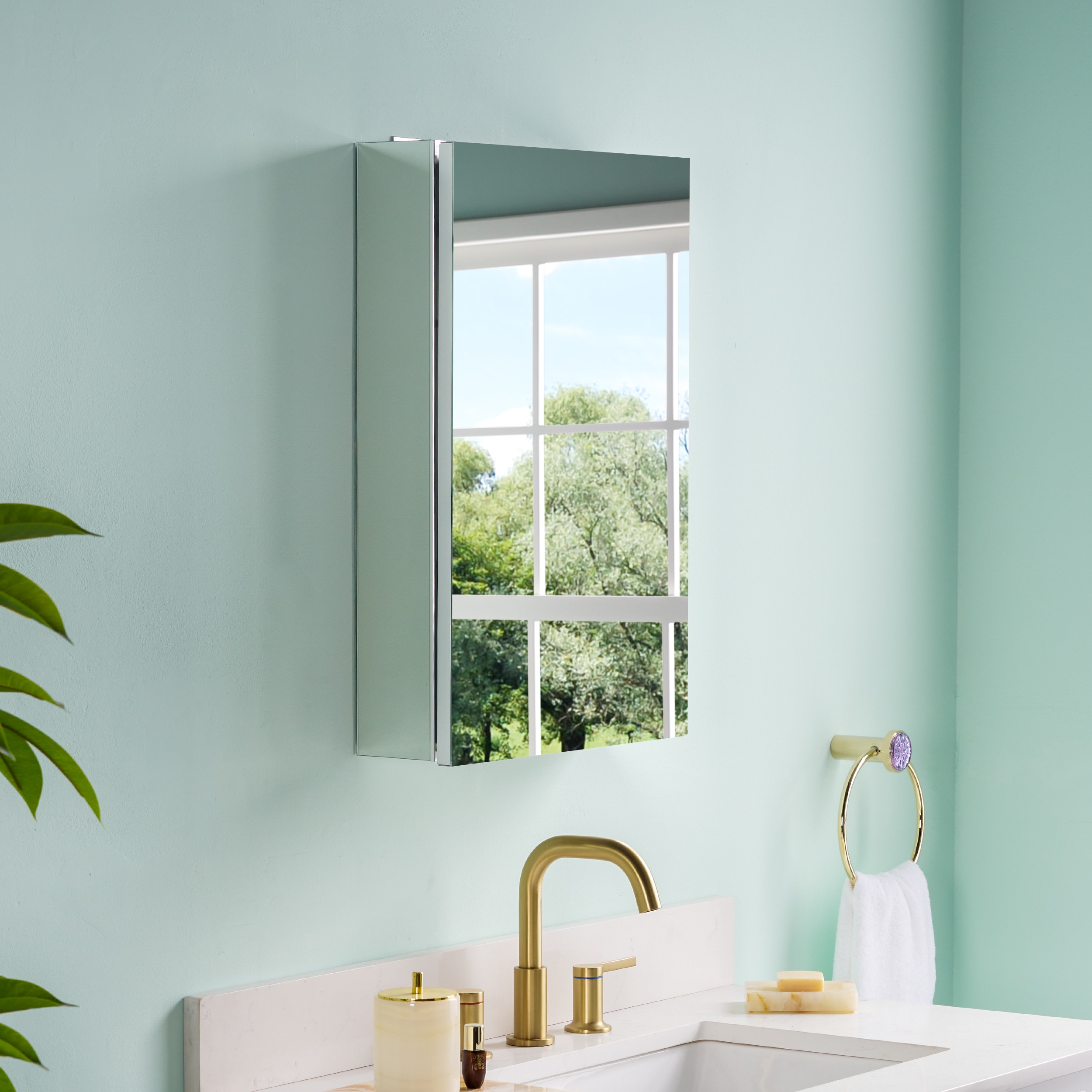 WELLFOR EX-2432HY ROSA Medicine Cabinet 16-Inches x 24-Inches Surface/Recessed Mount Anodized Chrome Mirrored Rectangle Soft Close Medicine Cabinet