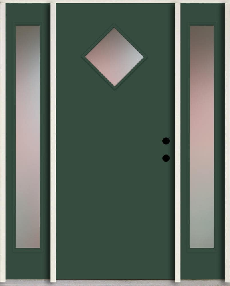 RELIABILT LO1067252 Spotlights 60-in x 80-in x 4-5/8-in Fiberglass 1/4 lite Left-hand inswing Evergreen Paint Painted Prehung Front Door with Sidelights Insulating core