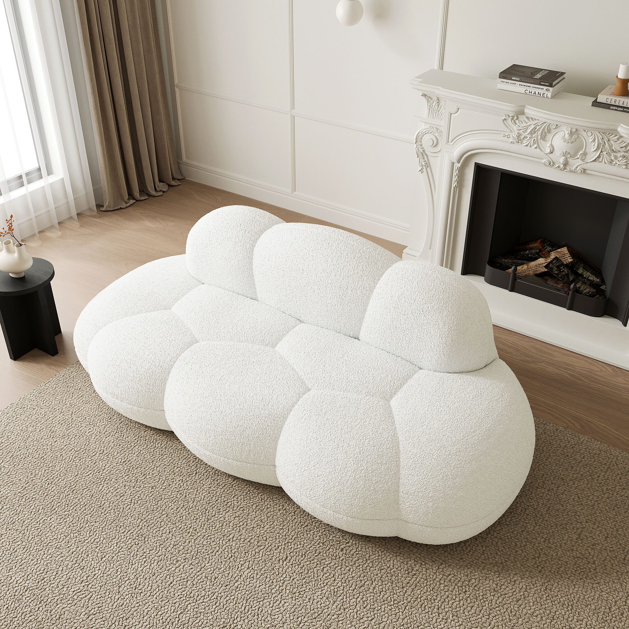 BuotiqHom - 90.5-in W Modern White Velvet 3-seater Sofa