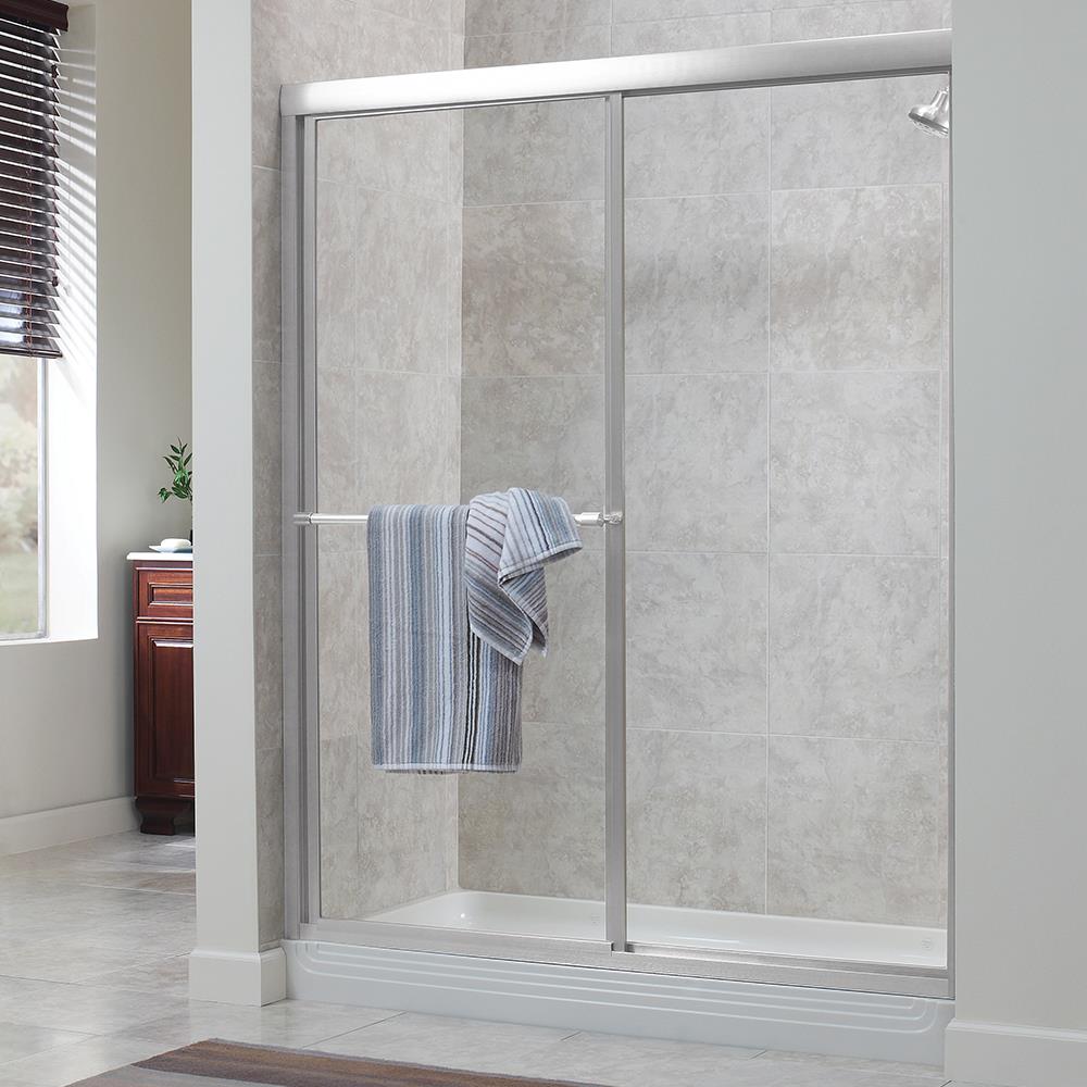 CRAFT + MAIN TDSS4470-CL-SV Tides Silver 44-in W x 70-in H Framed Sliding Shower door 3/16-in Thick Clear Glass