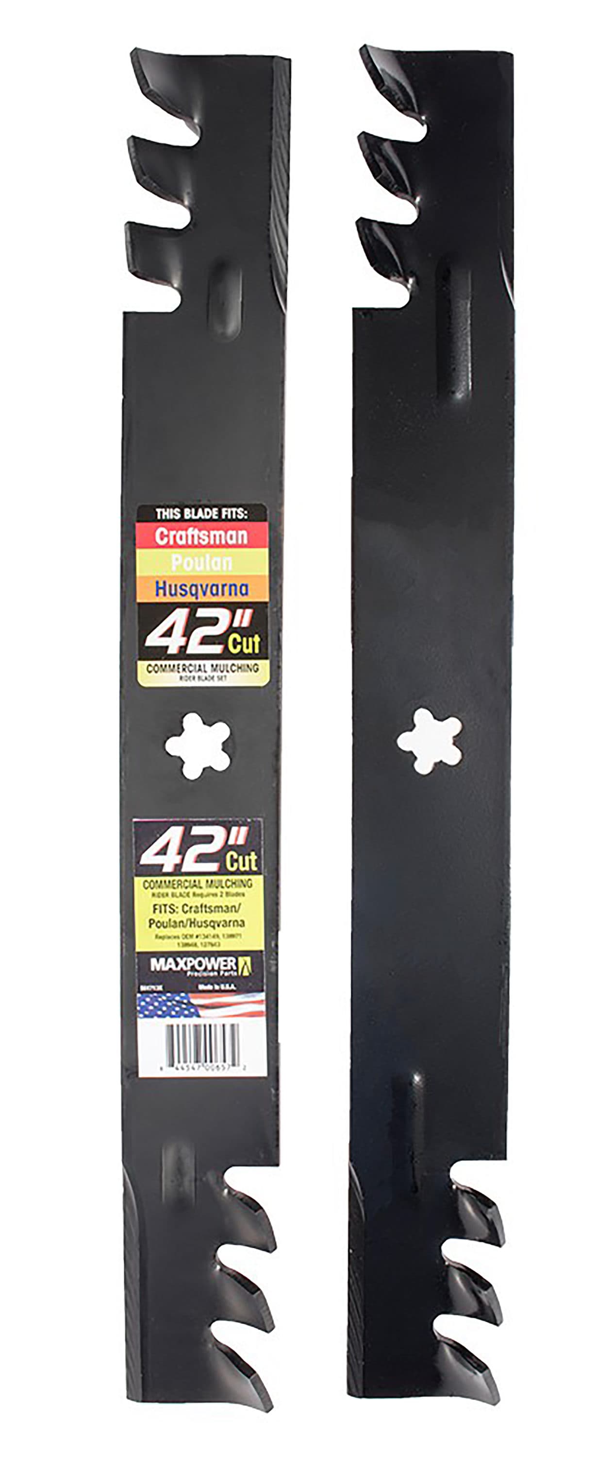 Maxpower 2 Commercial Mulching Blade Set for 42 in. Cut Craftsman, Husqvarna, Poulan Mowers, OEM #'s 134149, 138498, 561713XB