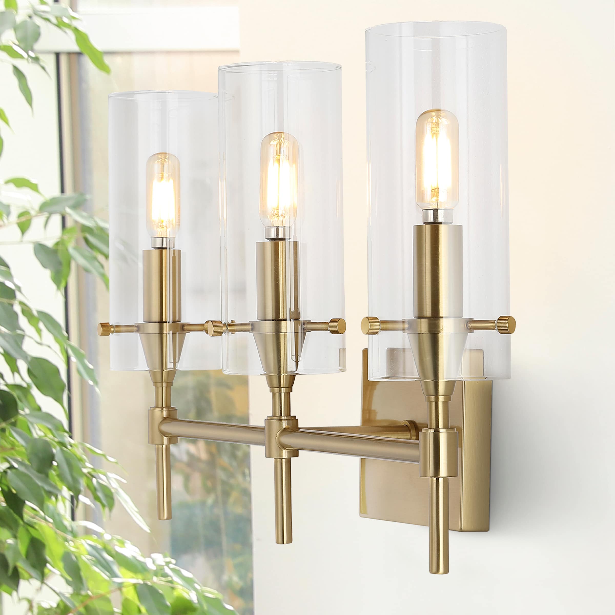 JONATHAN  Y JYL7807C Cato Iron/Glass Minimalist Industrial 21.25-in 3 -Light Satin Gold Modern/contemporary Vanity light