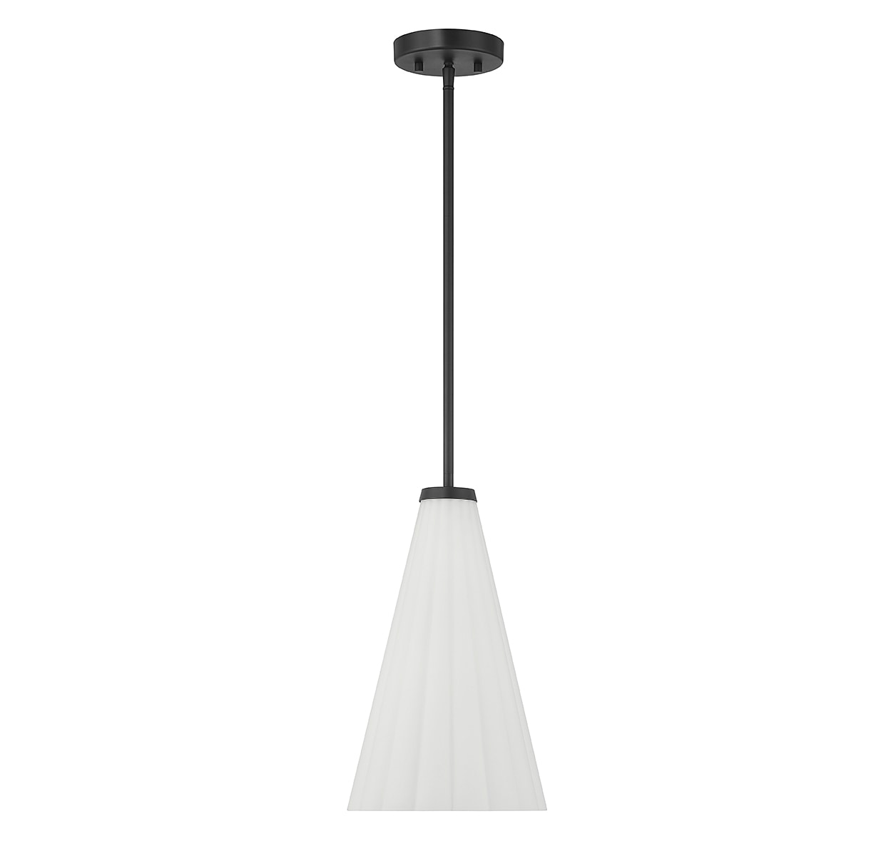 Elegant Bristol Fluted White Opal Glass Pendant with Matte Black Finish
