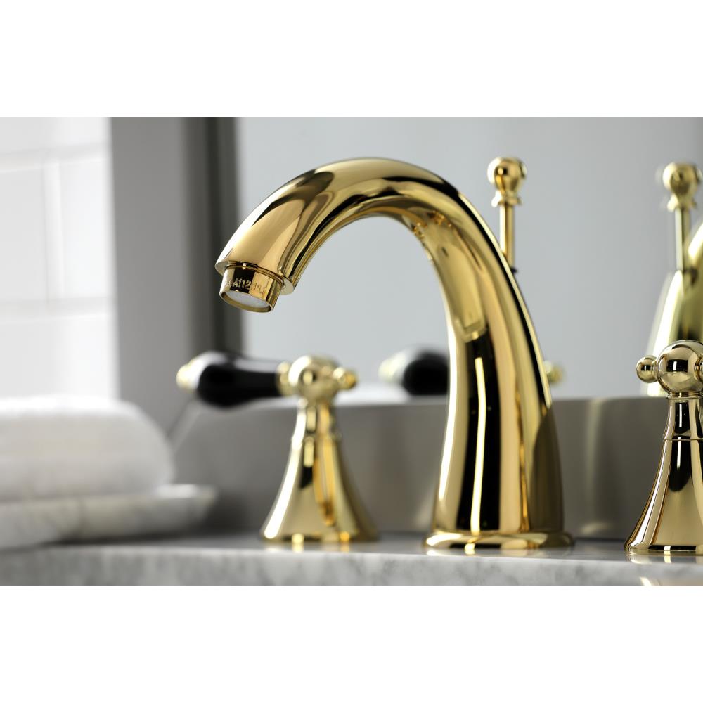 Kingston Brass Century Polished Brass 8-in widespread 2-handle Bathroom  Sink Faucet with Drain (6.69-in) in the Bathroom Sink Faucets department at