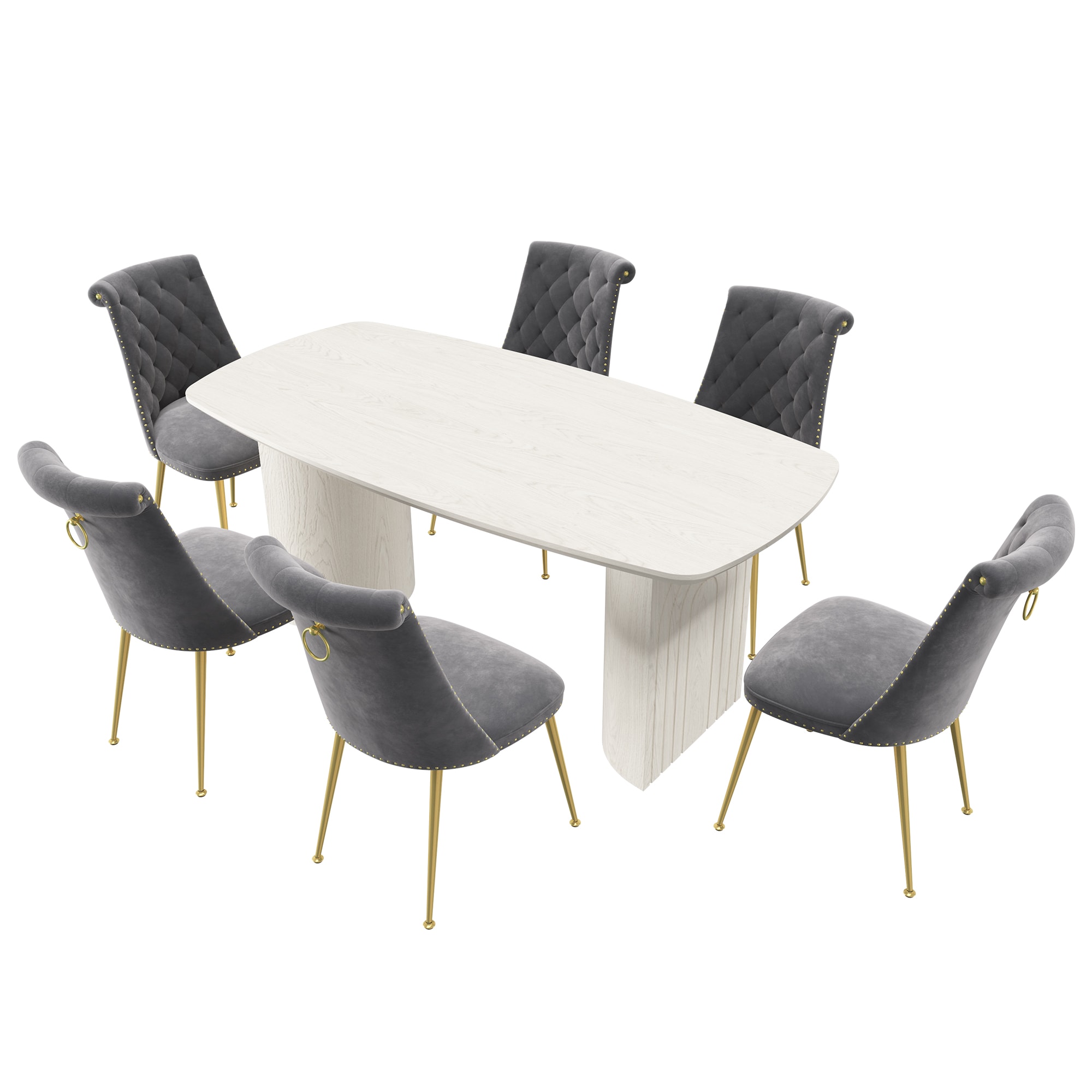 Clihome CL-1660A703GY Gray Chair/White Table Contemporary/Modern Dining Room Set with Rectangular Table ( Seats 6 )