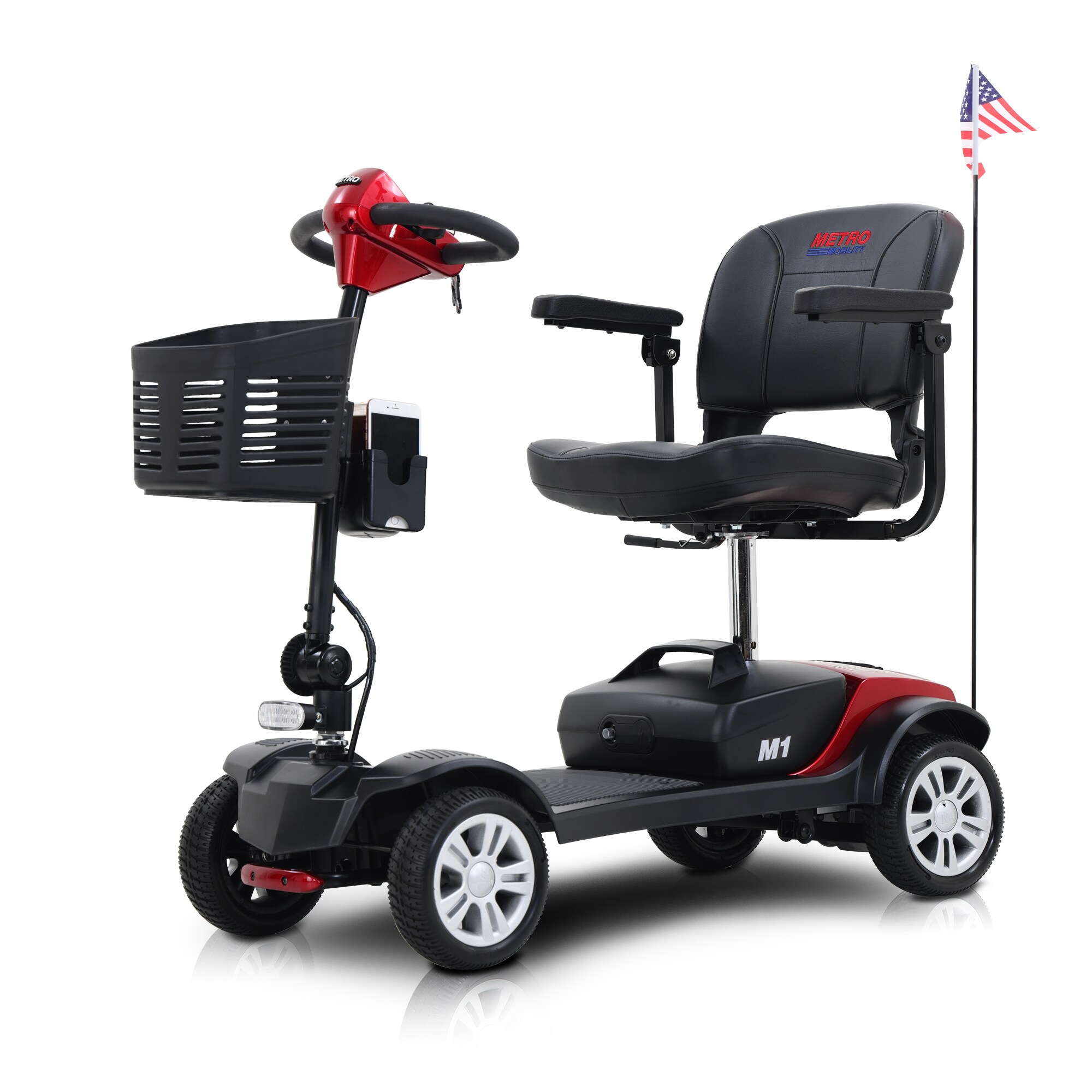 Flynama L-36055 Red 4 Wheels Outdoor Compact Mobility Scooter with 2Pcs 12Ah Lead Acid Battery