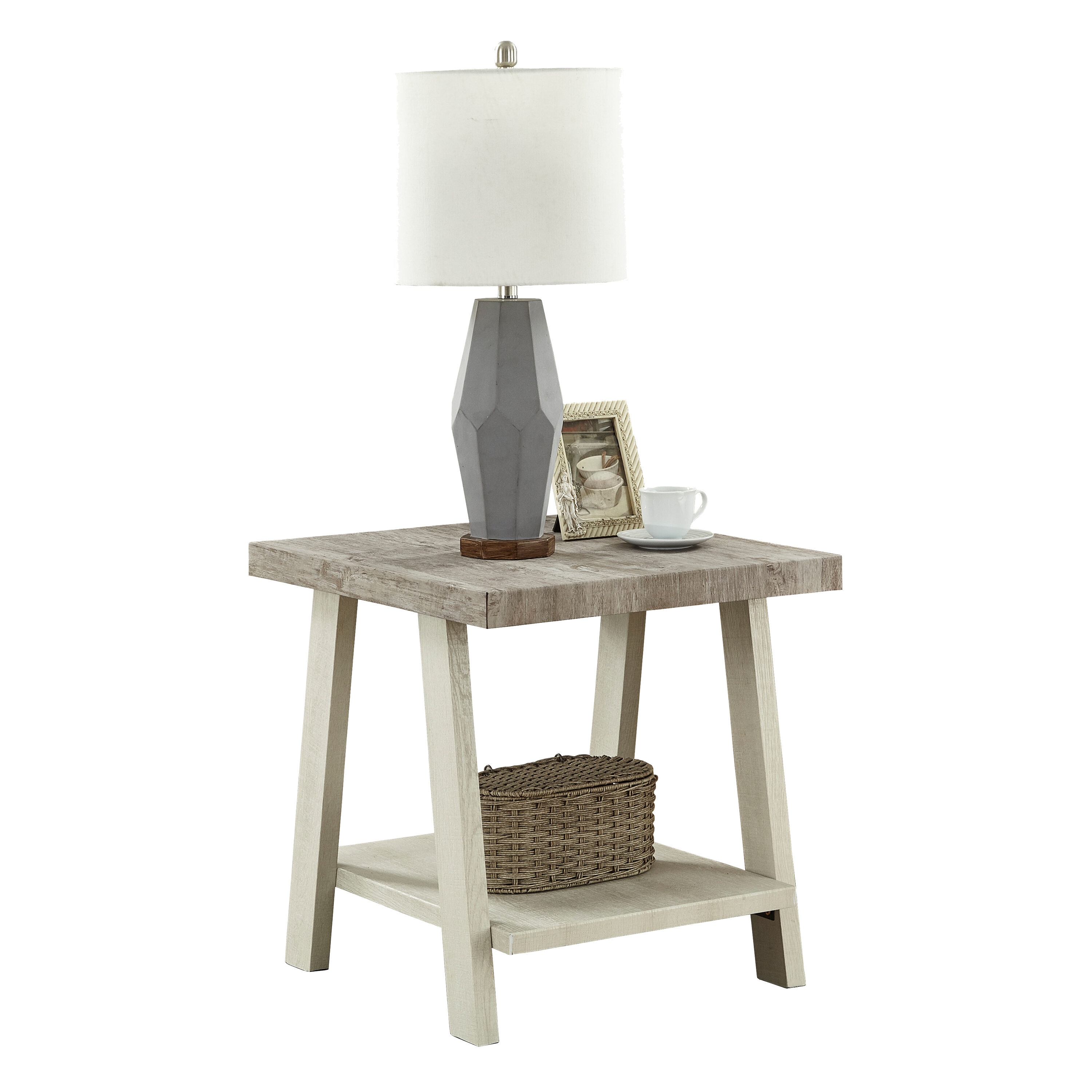 Athens 22" Contemporary Two-Tone Wooden End Table in Gray and Beige