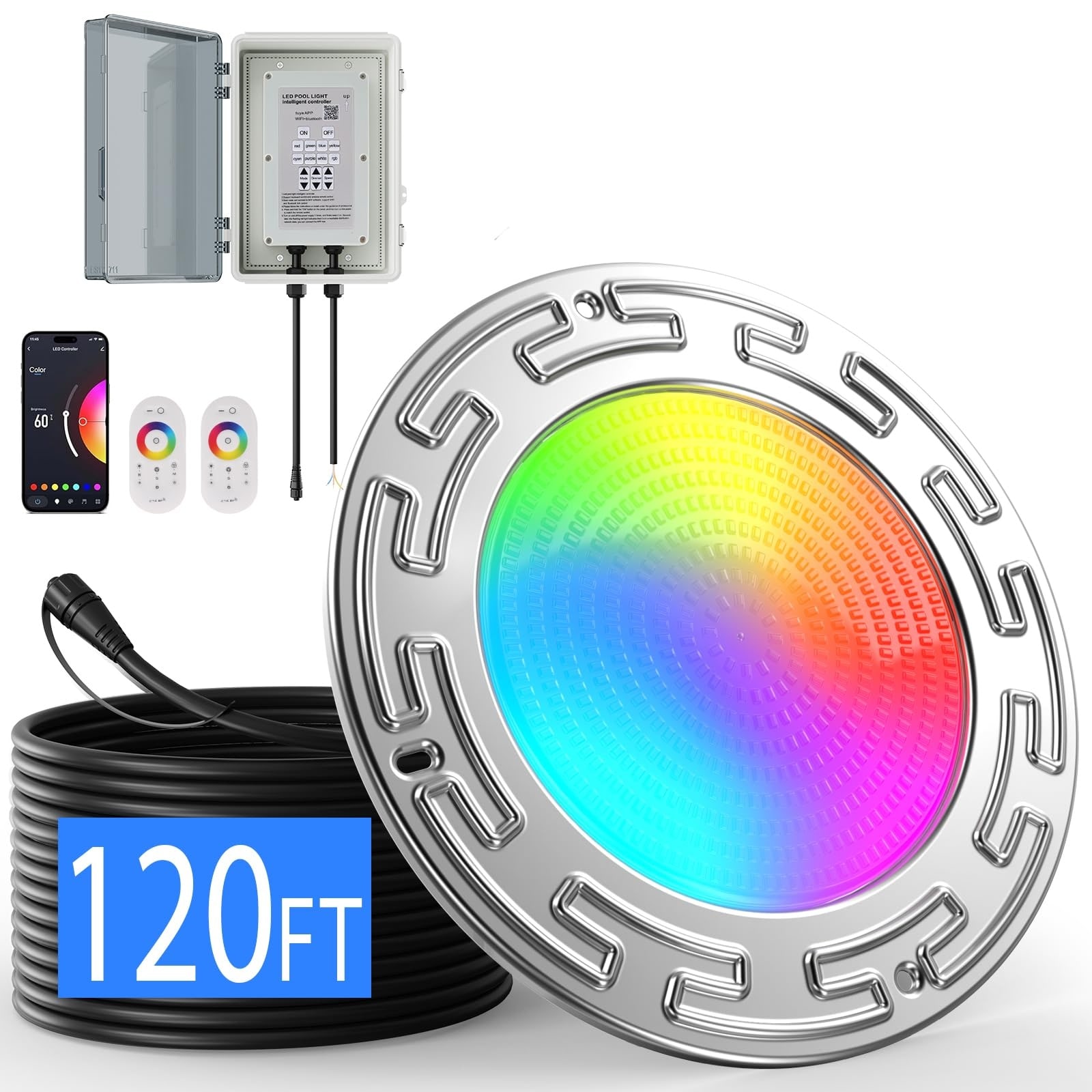Oyezvary 6 Inch 120 Foot Smart WiFi LED Pool Light 20W Multicolor Changing for Inground Swimming Pools Fits 6 Inch Wet Niches 1 Piece #LOZ0430A23