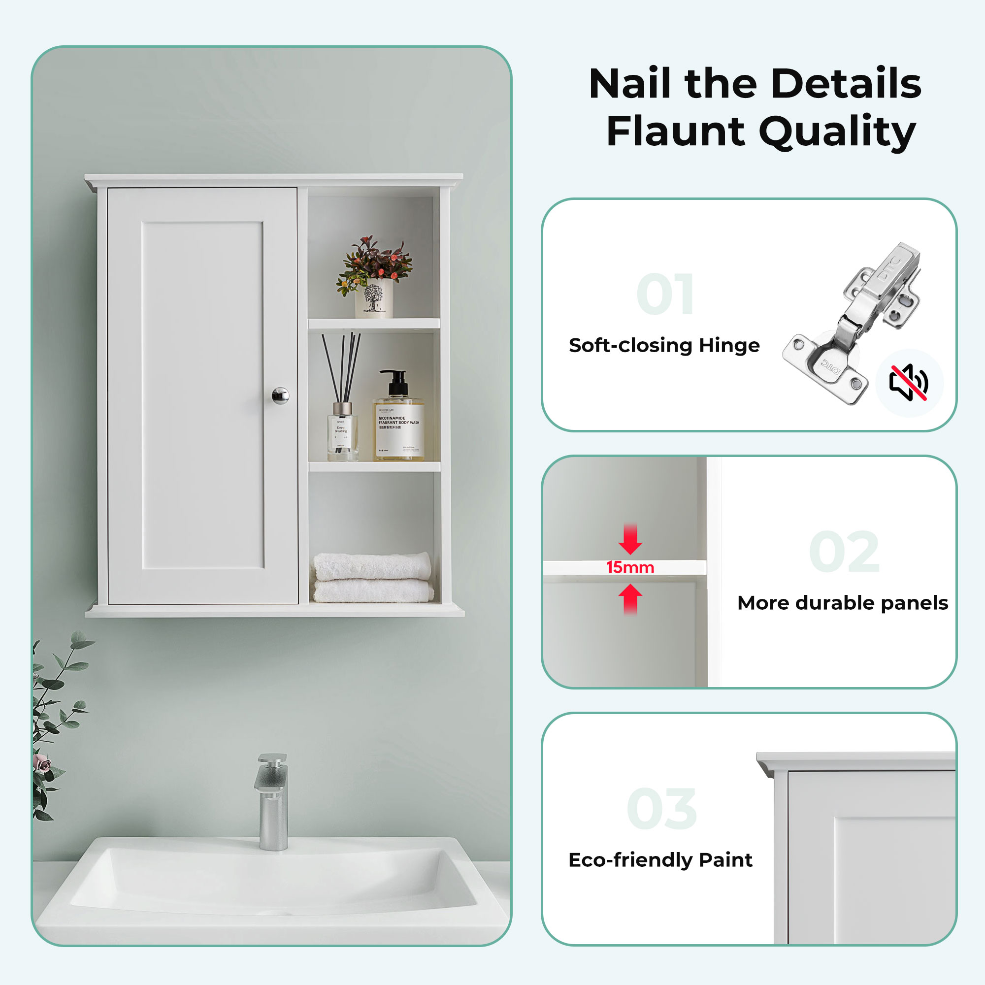 WELLFOR GFKM3C-W Bathroom-Wall-Cabinets - View #5