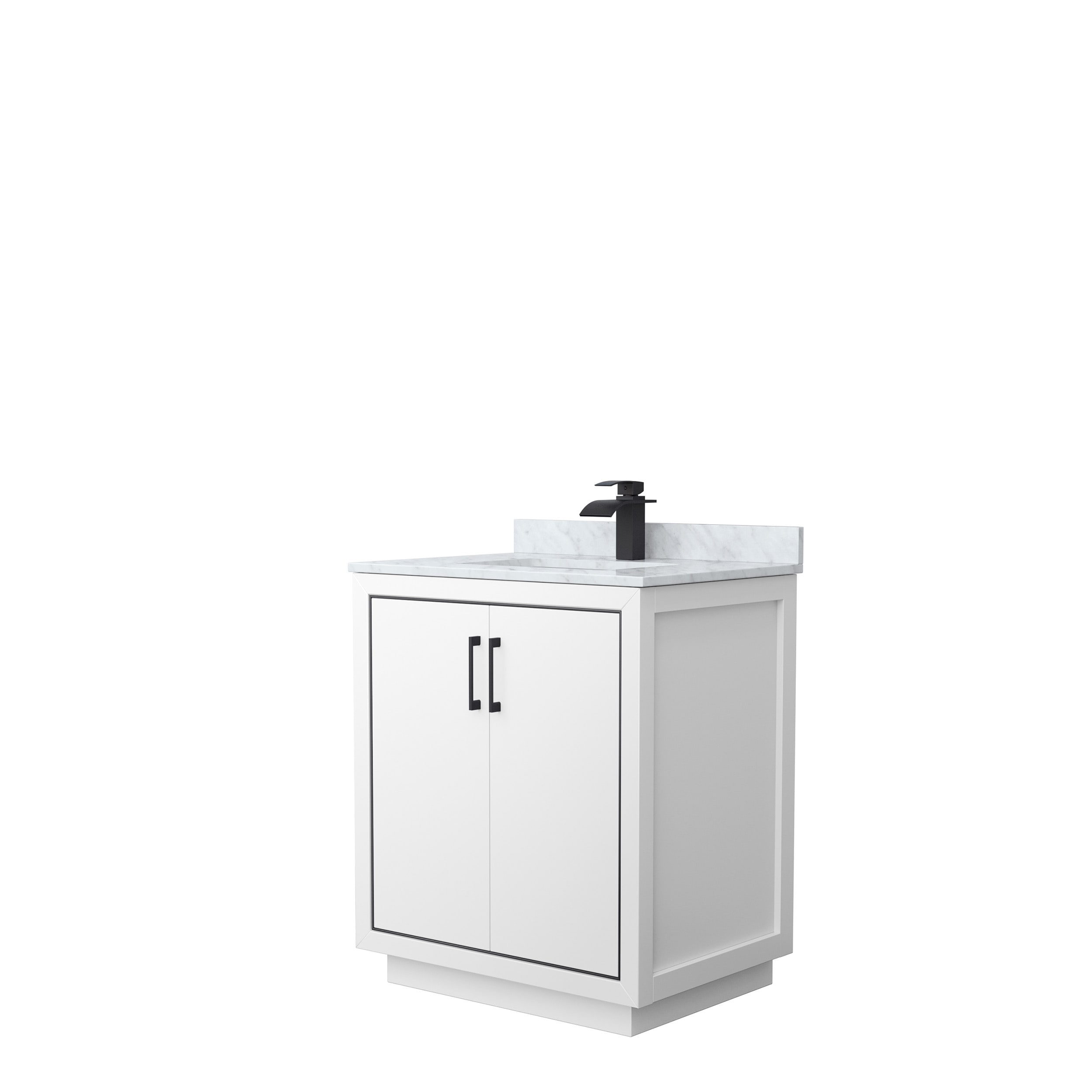 Wyndham Collection WCF111130SWBCMUNSMXX Icon 30-in White with Matte Black Trim Undermount Single sink Bathroom Vanity with White Carrara marble Natural marble Top