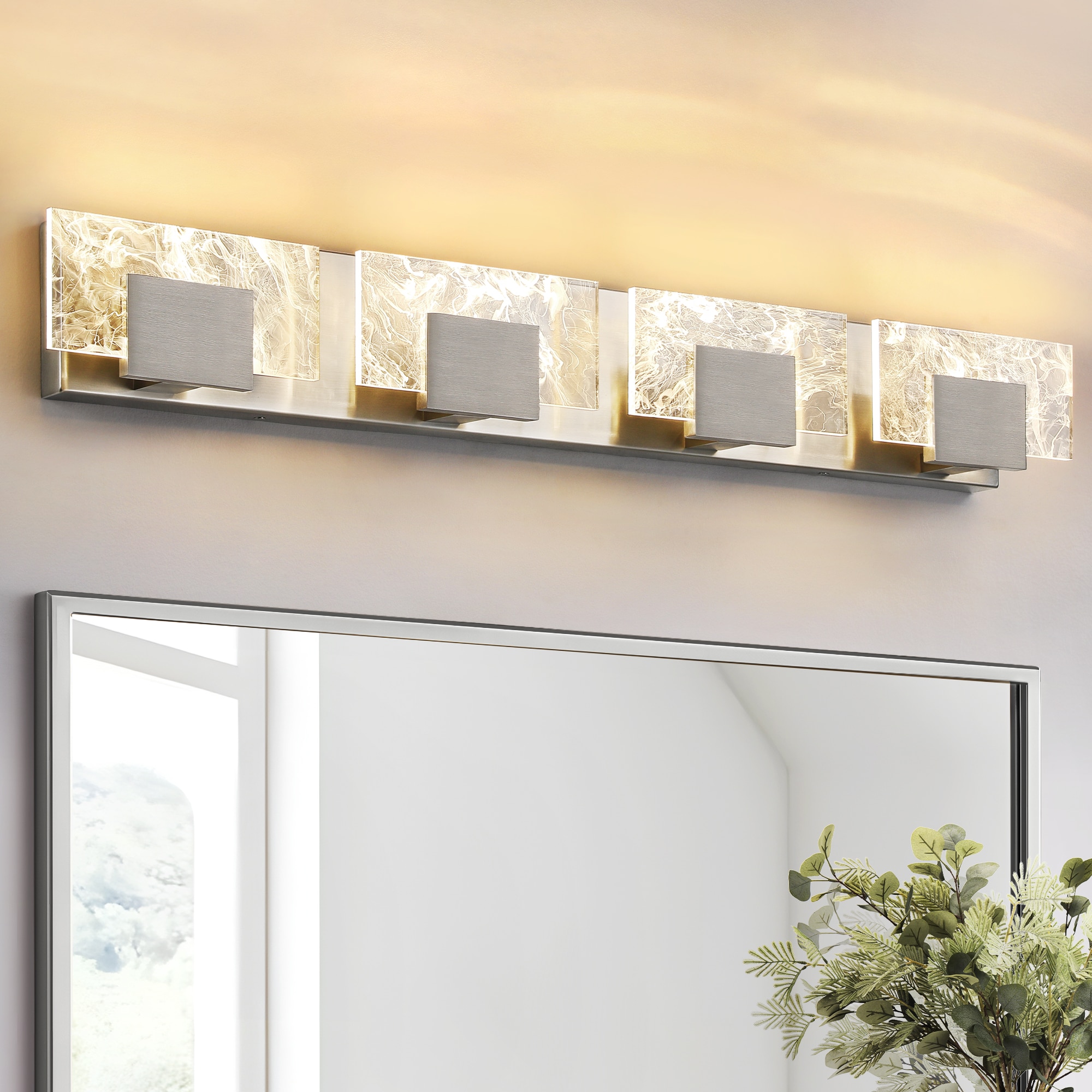 KAISITE 8099WL-04SN-US 33-in 4-Light Bathroom Modern Light Fixture Brushed Nickel LED Vanity Light Bar 20W Wall Sconce with 3000K Warm Light