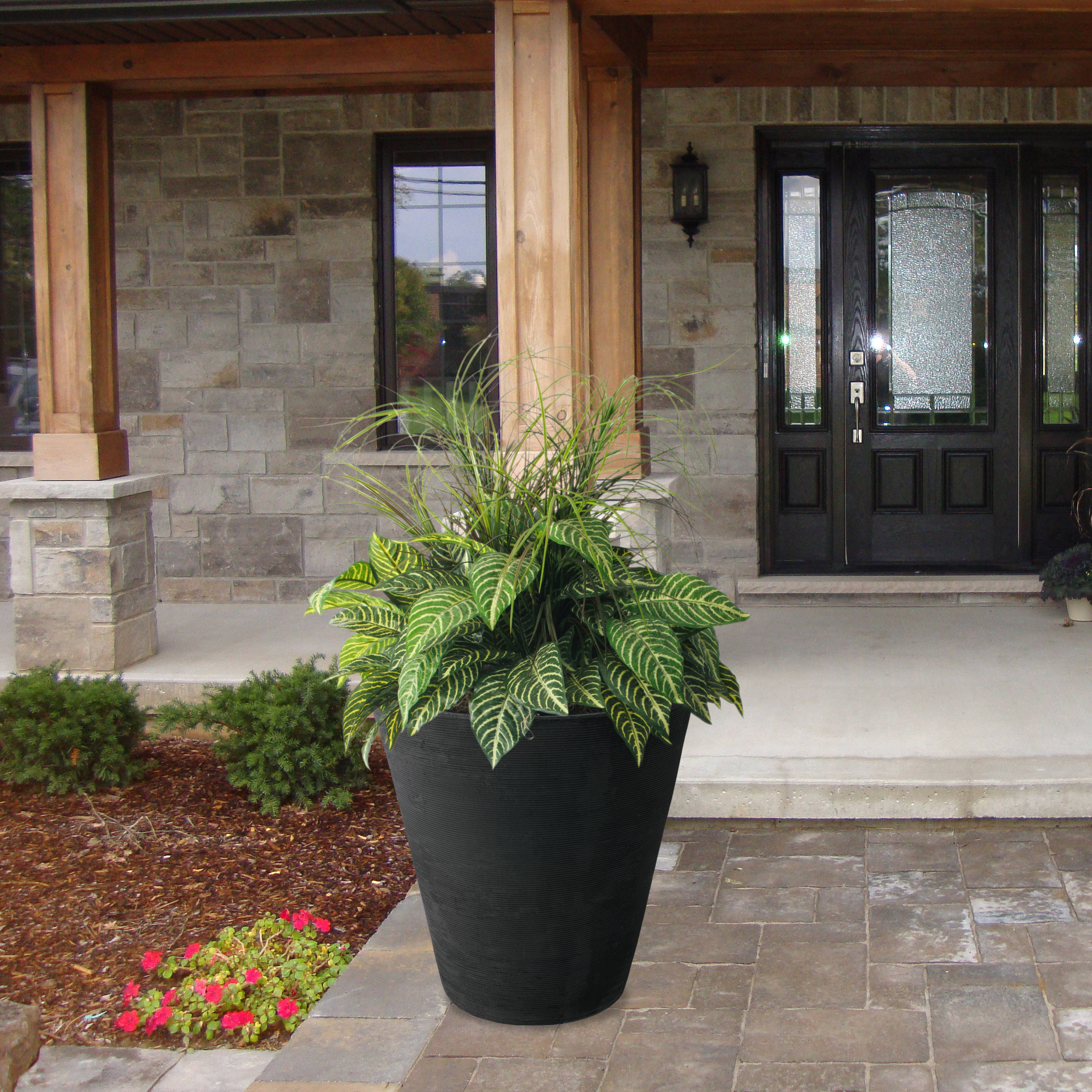Black Large Round Self-Watering Outdoor Planter