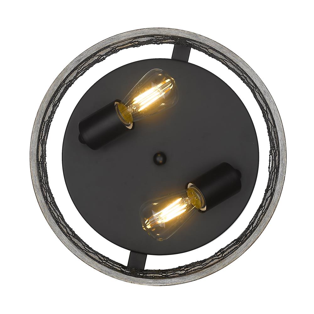 Matte Black Rustic Glass Drum Flush Mount Light