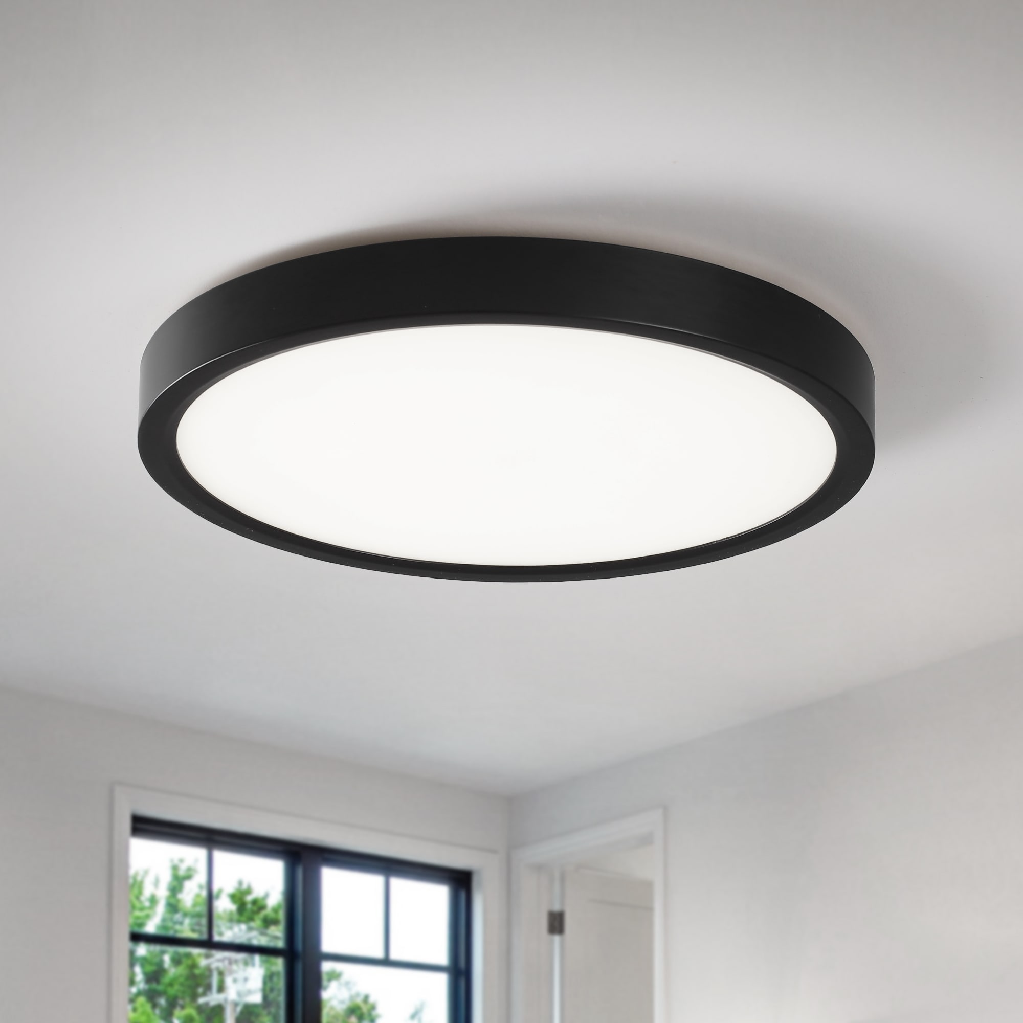 Zjvaive - Adjustable Color Temperature 3000K-5000K 2160LM Ultra-Thin 9.06-in Black Indoor LED Flu...