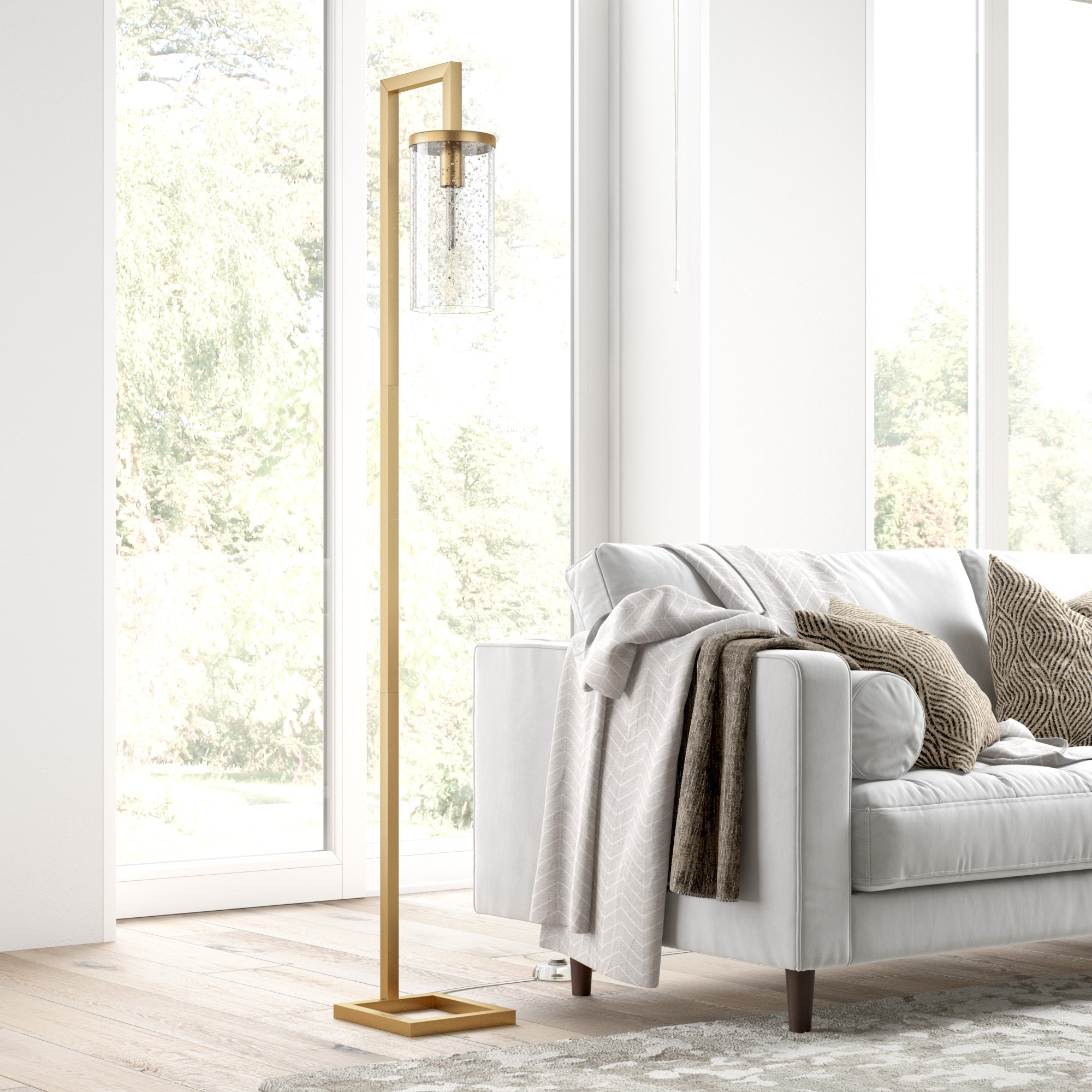 Hailey Home FL0418 Malva 67.75-in Brass/seeded glass Standard Floor Lamp with Glass Shade