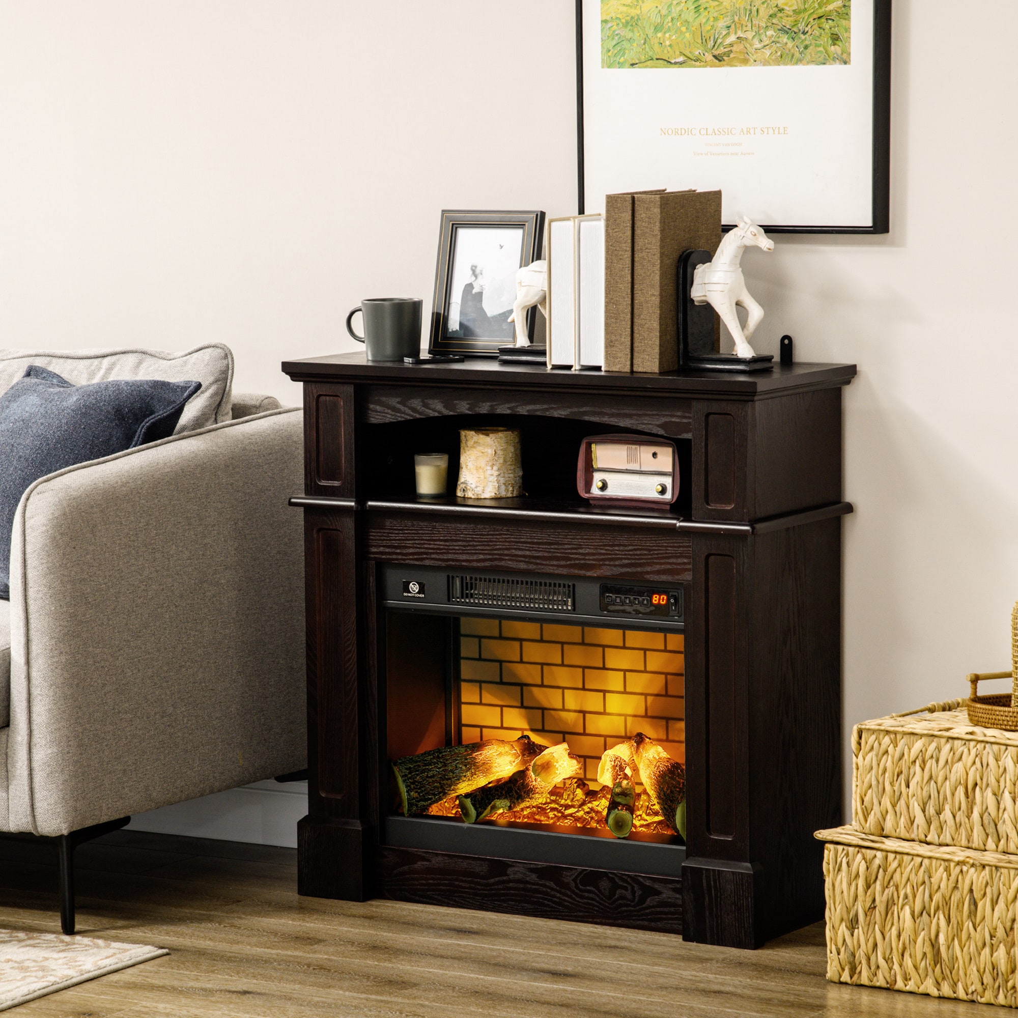 BABOOM BOM-5140842-CO 31.75-in W Brown Free standing Fan-forced Flat wall Electric Fireplace with Remote Control Included