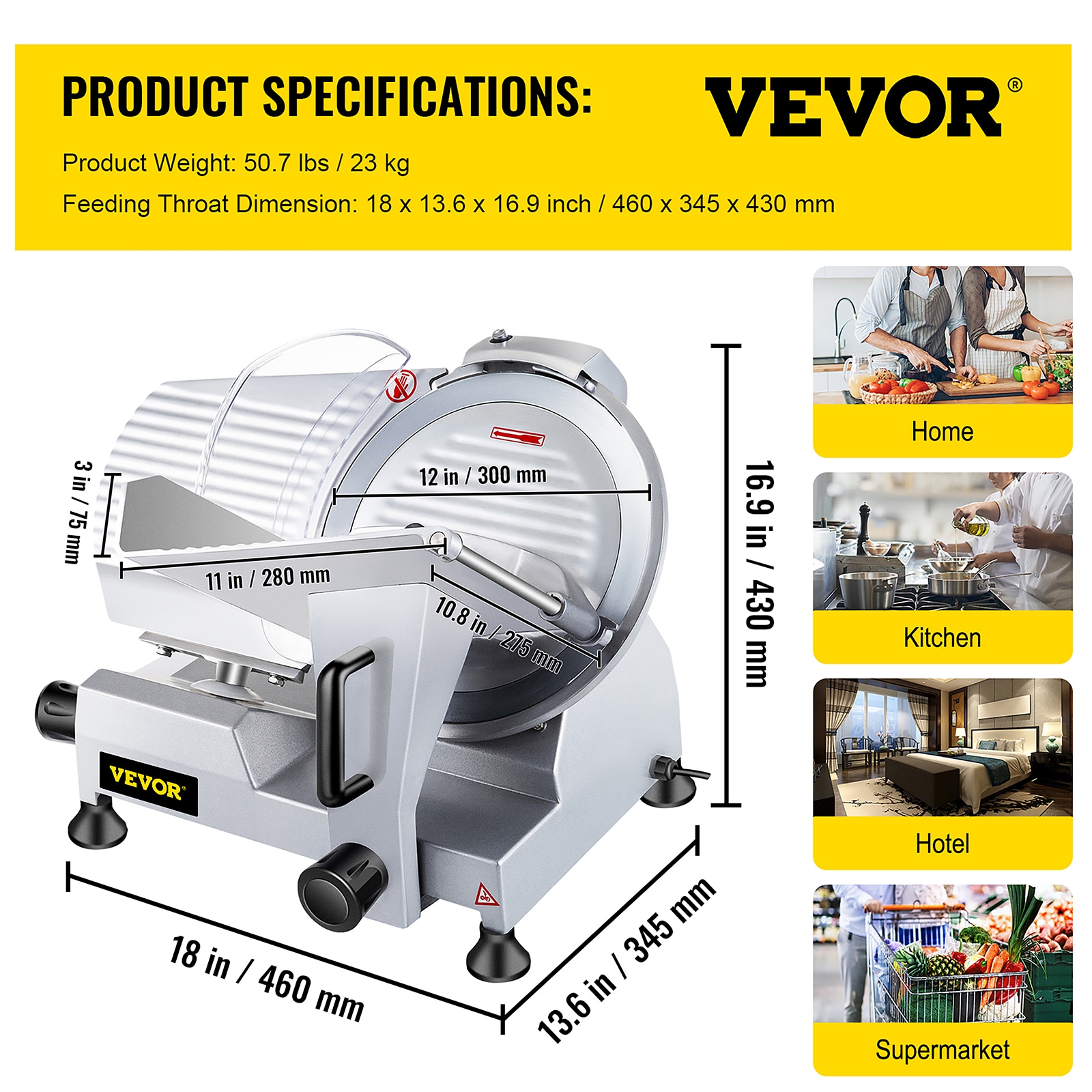 VEVOR Electric Food Slicer Deli Meat Slicer 10'' Stainless Steel Blade Home Tool