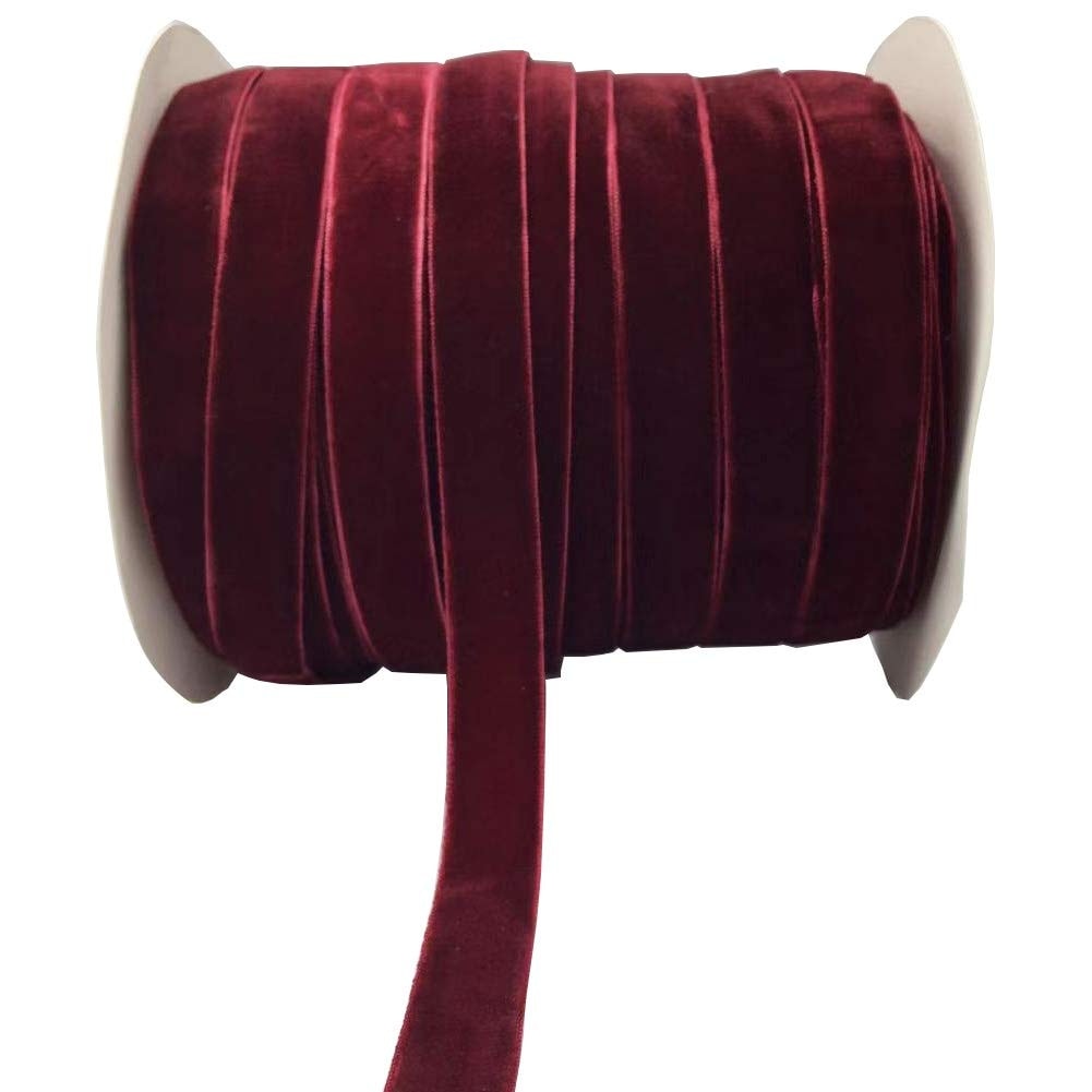 Afoxsos Burgundy Velvet Ribbon Roll 10 Yards Single Faced Soft Nylon Five Eighths Inch Wide for Gift Wrapping Crafts Home Decor Hair Bows and #L05AF08061