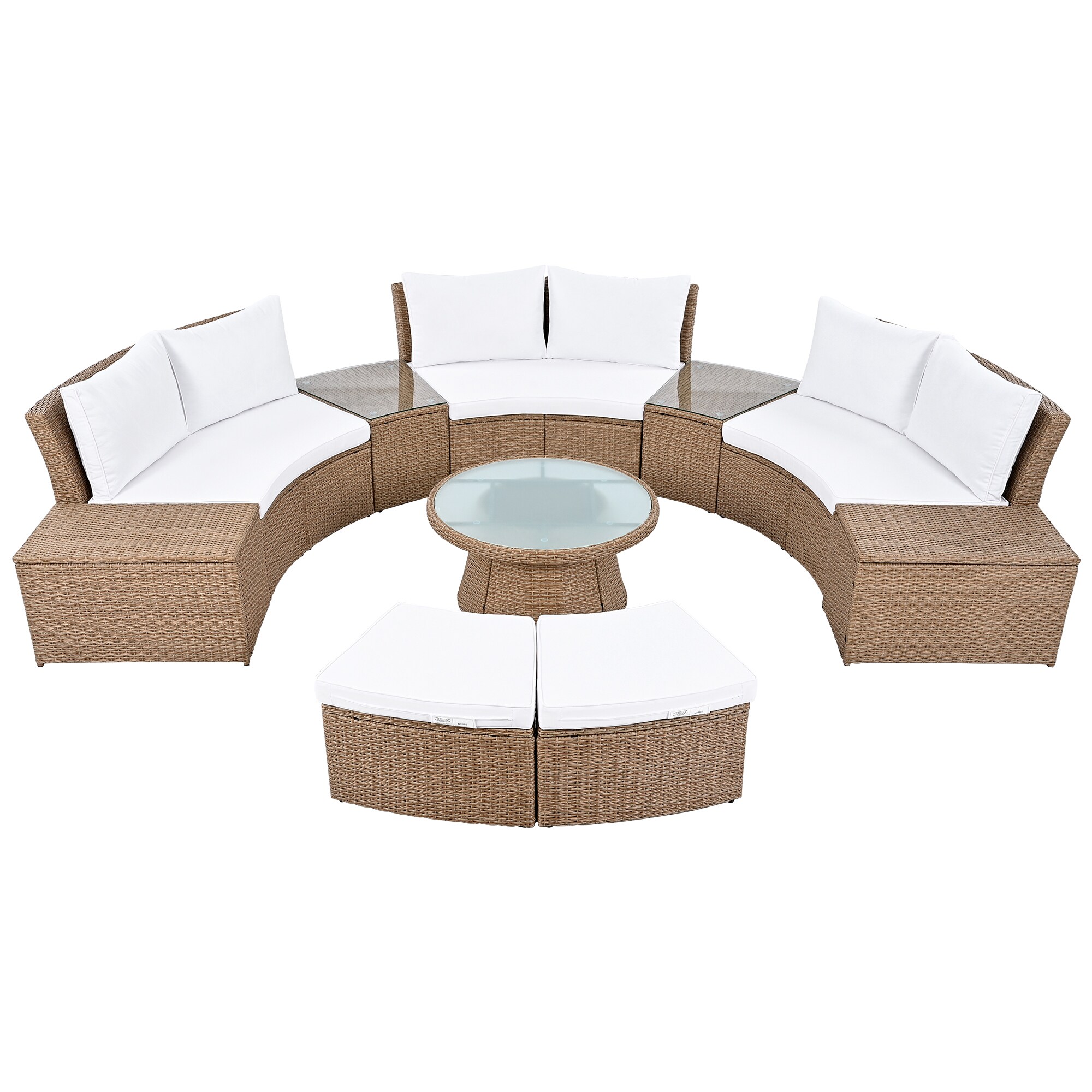 Bybafun YA0100445 10 -Piece Wicker 3 Patio Sofa Conversation Set with White Cushions