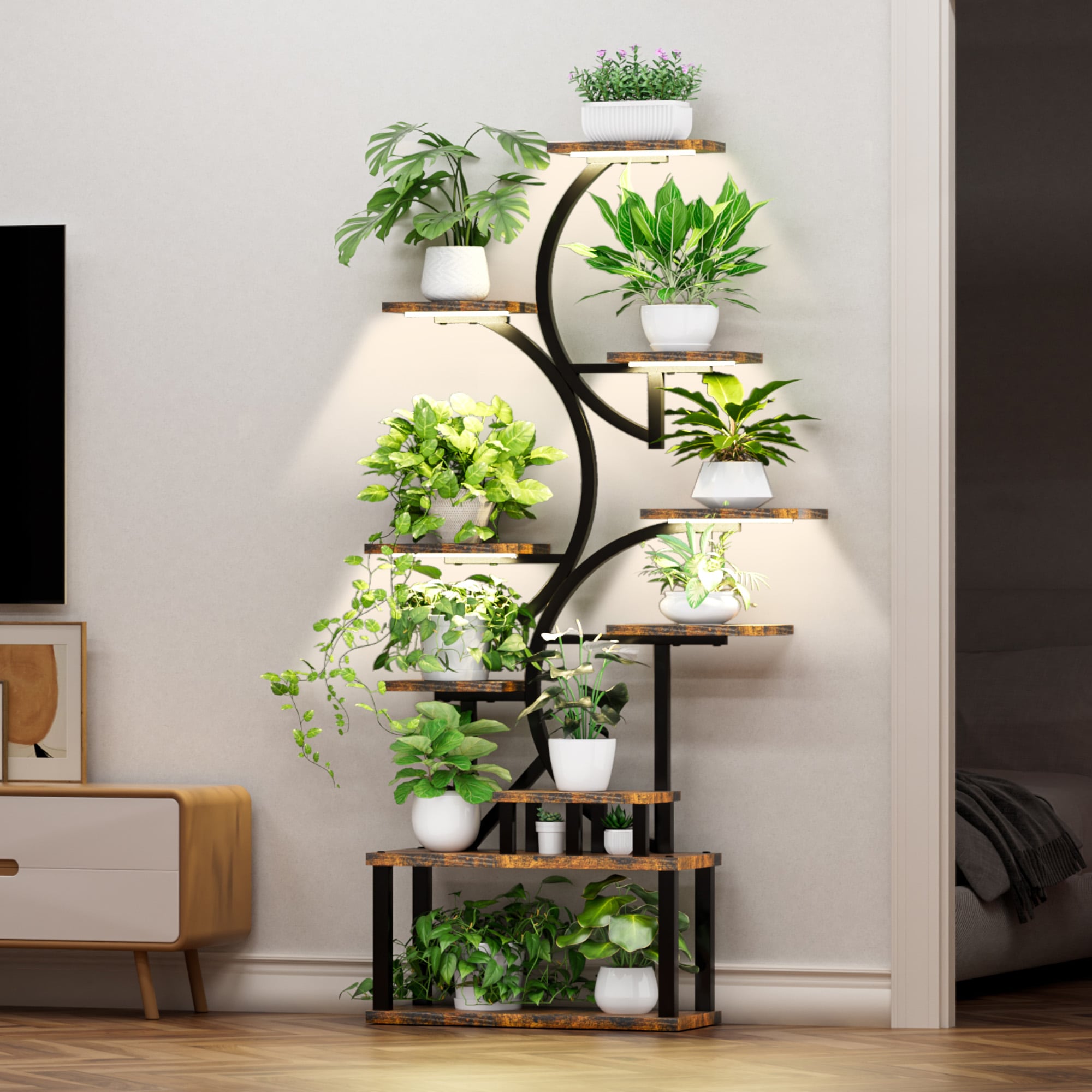 Blisstyle 68.5 Inch Tall 10 Tier Plant Stand with 5 Grow Lights S Shaped Corner Plant Rack for Indoor Plants Perfect for Living Room Garden Patio Bookcase Book Shelf Weight Storage Racks and Shelving Shelves Decor for Kitchen Living Room Bedroom Garage