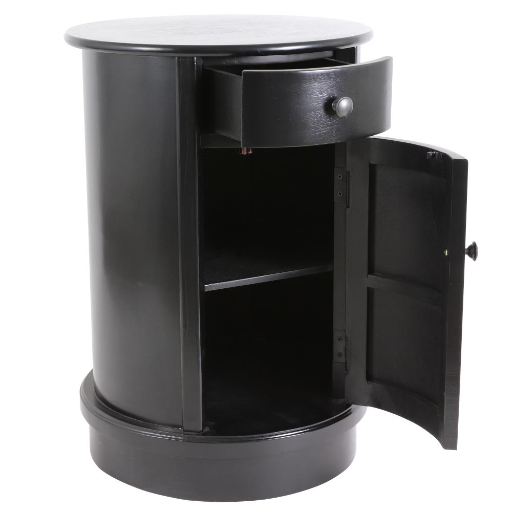 black round nightstand with drawer