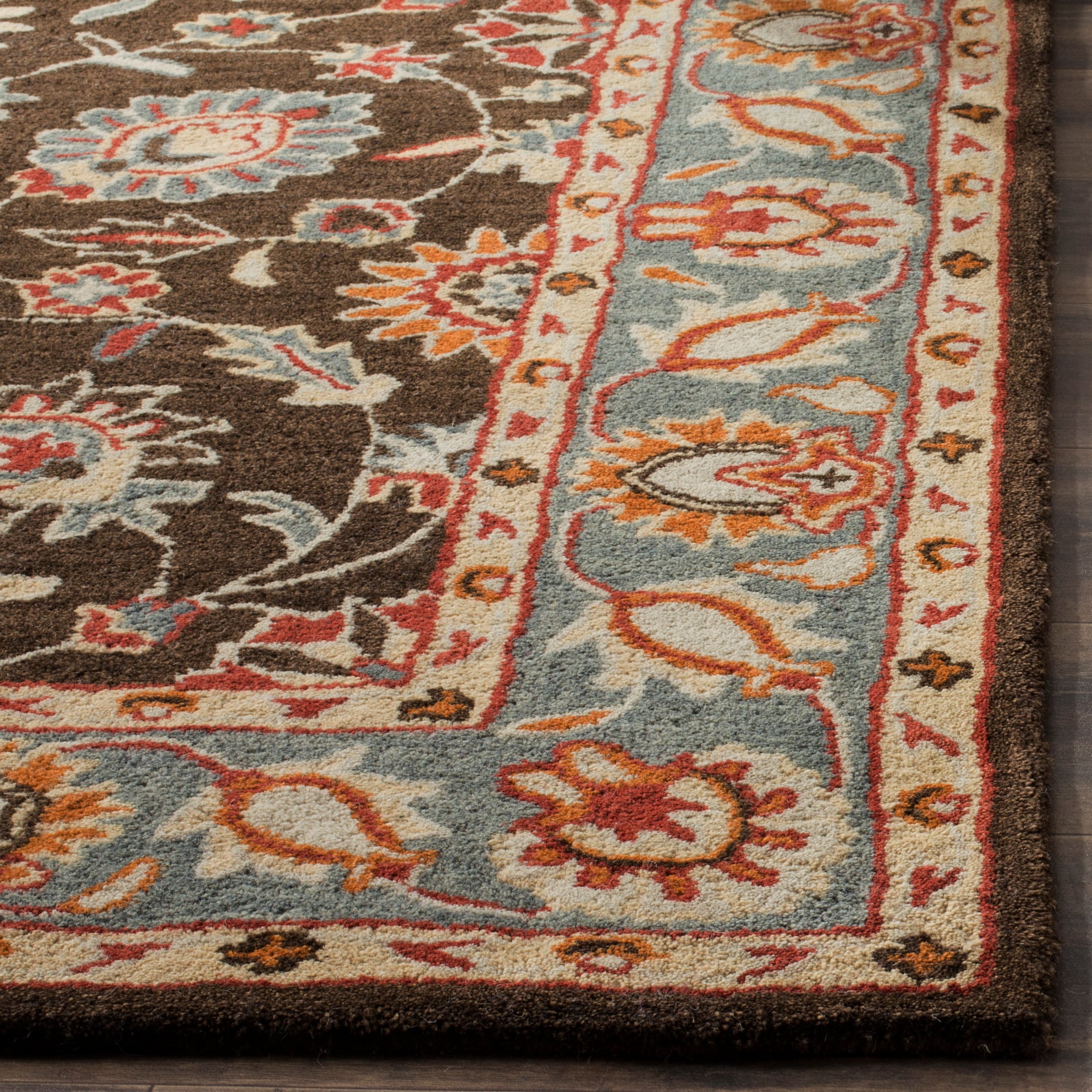 Blue and Charcoal Tufted Wool 4' x 6' Area Rug