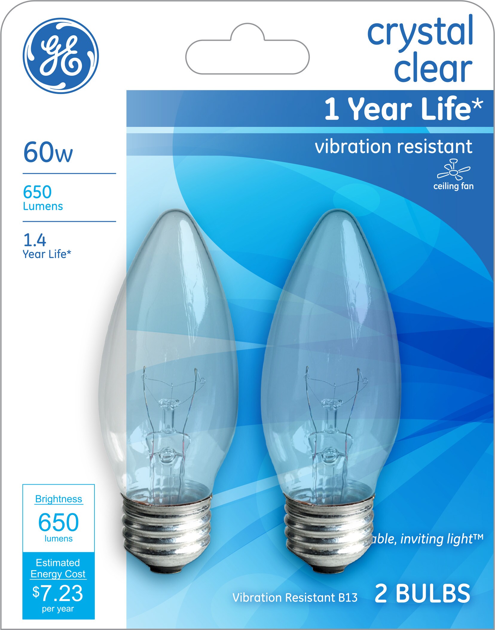 ge crystal clear 60w ceiling fan bulb