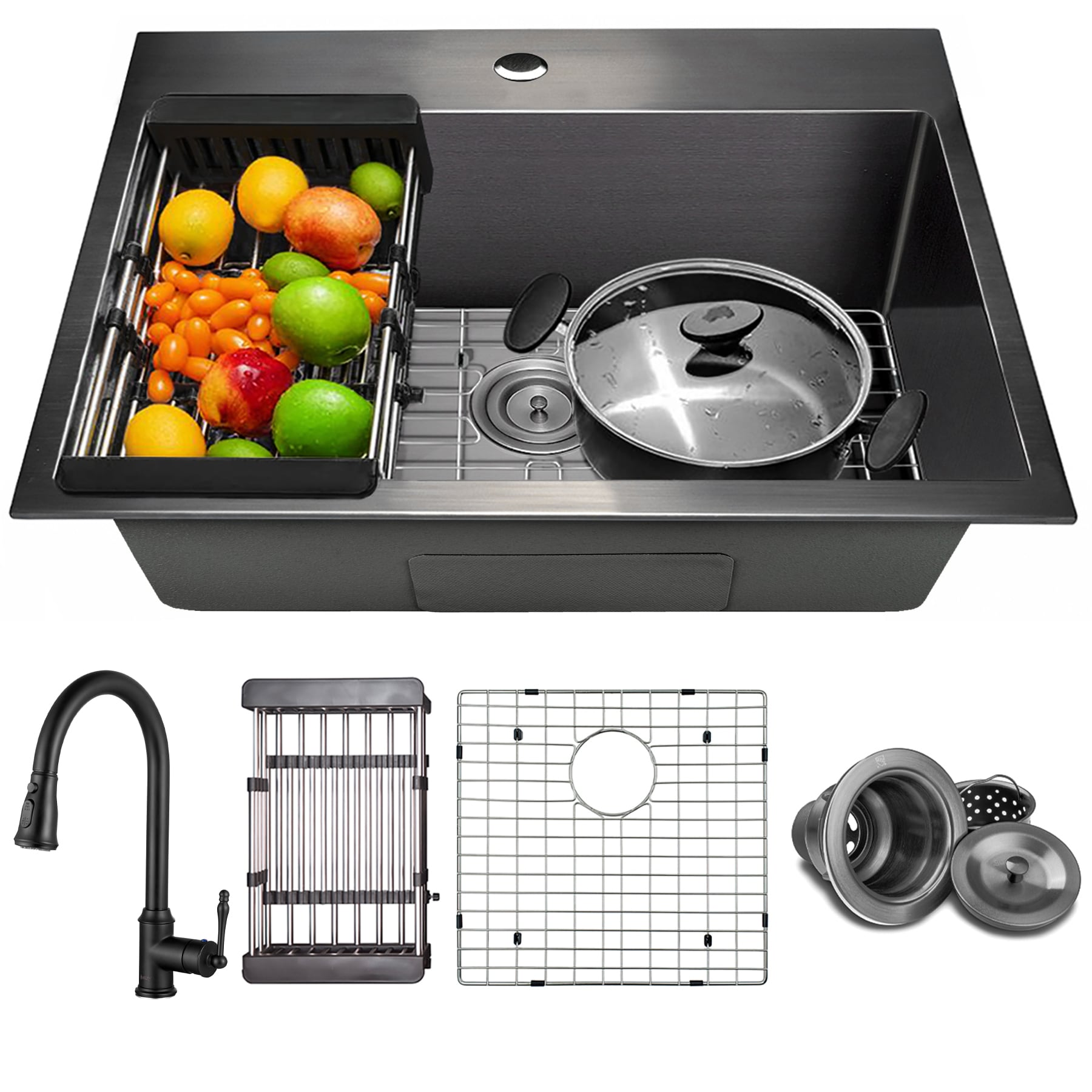 AKDY KS0517-KF9 Drop-in 25-in x 22-in Stainless steel Single bowl Kitchen Sink All-in-One Kit