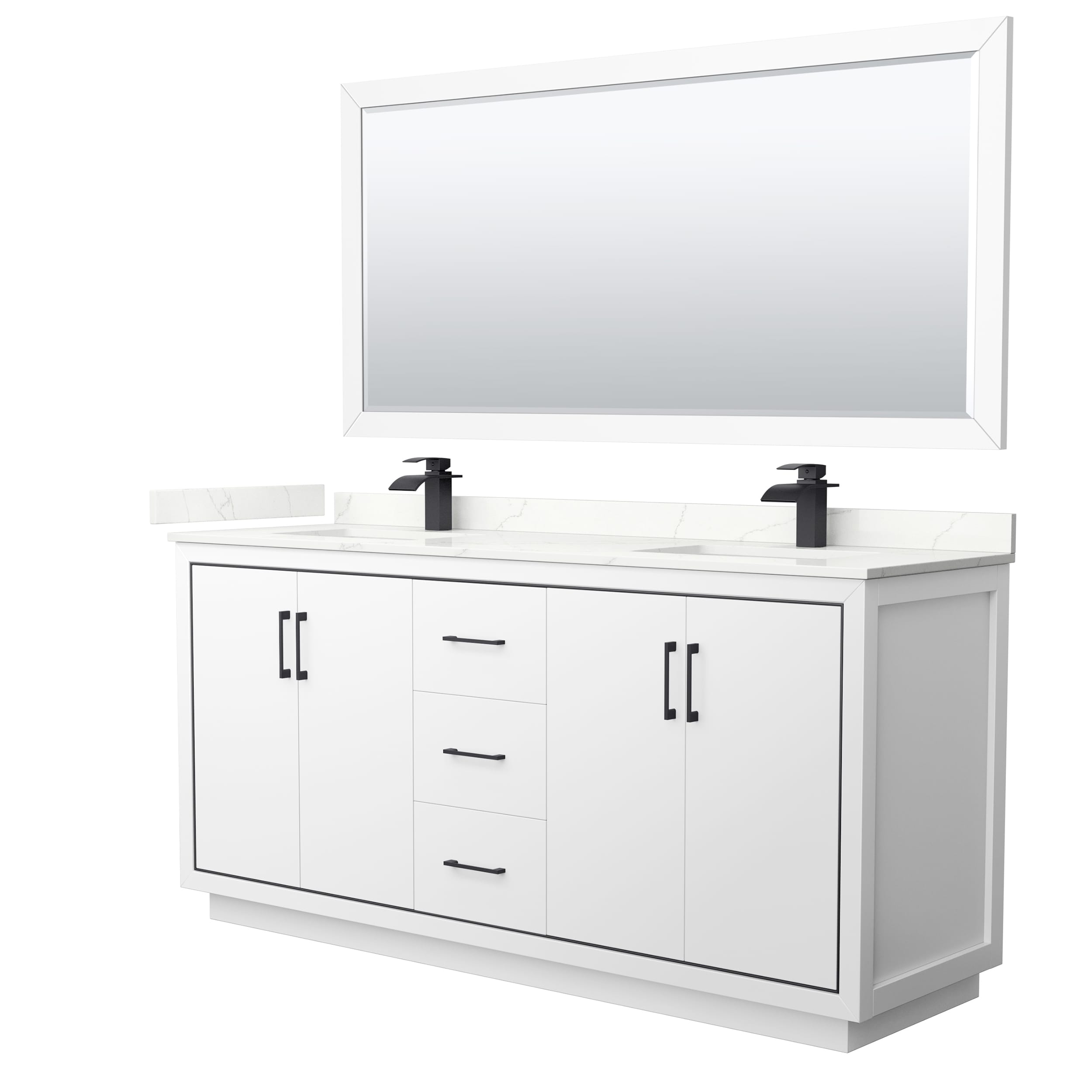 Wyndham Collection WCF111172DWBGTUNSM70 Icon 72-in White Undermount Double Sink Bathroom Vanity with Giotto Quartz Top (Mirror Included)