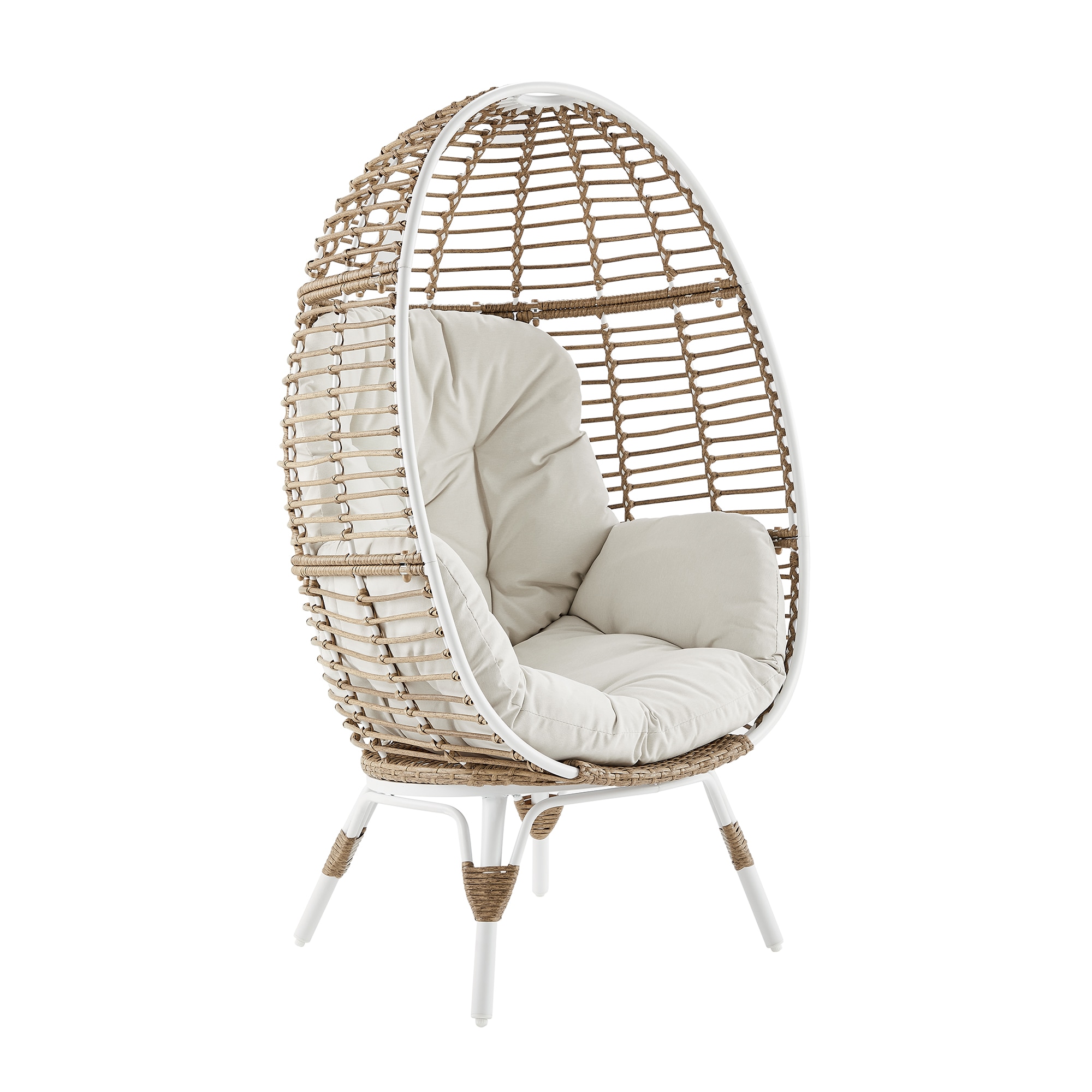 PEAK HOME FURNISHINGS Egg Chair Wicker White Metal Frame