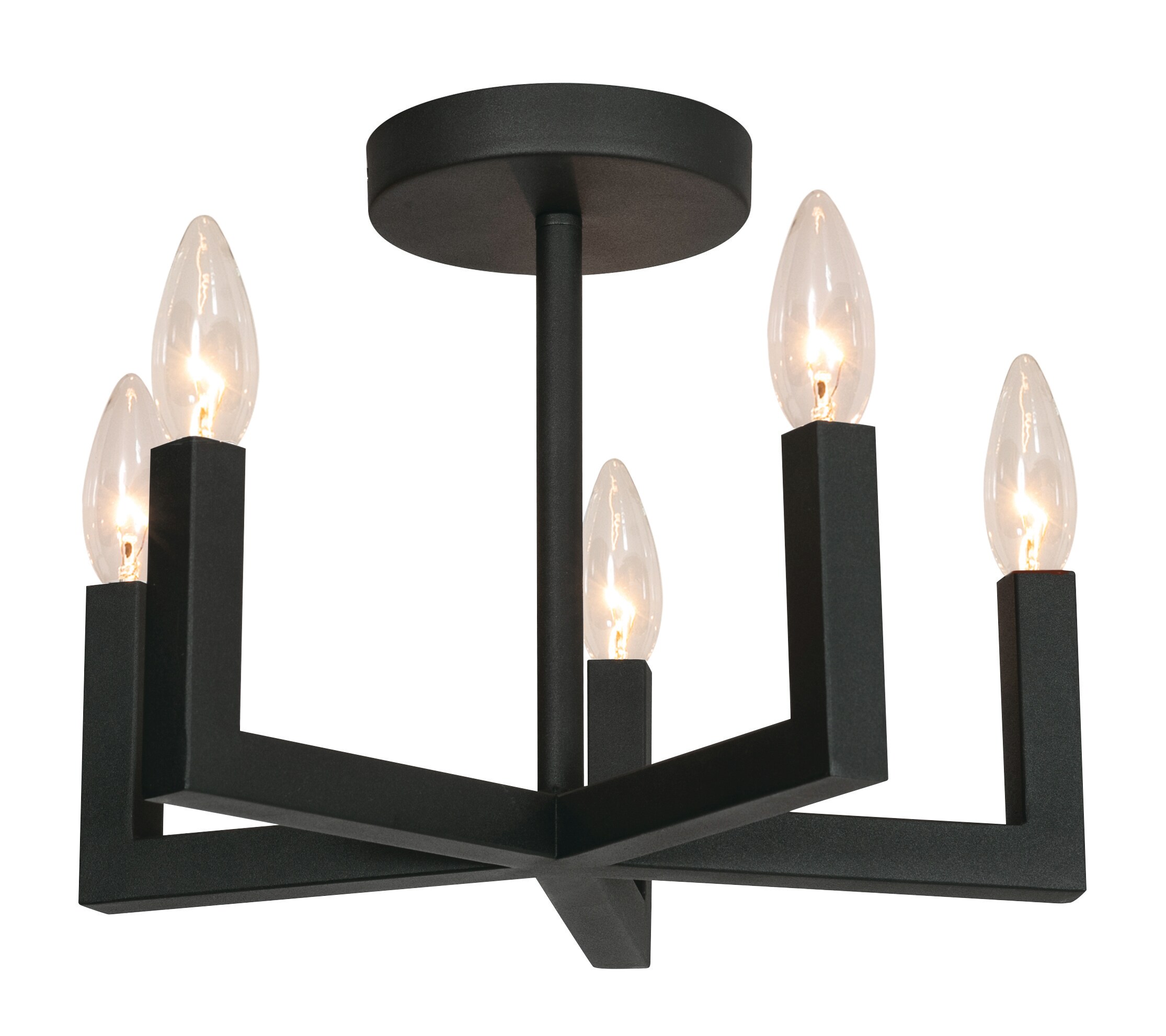 Modern Black Steel 5-Light Semi-Flush Mount Fixture