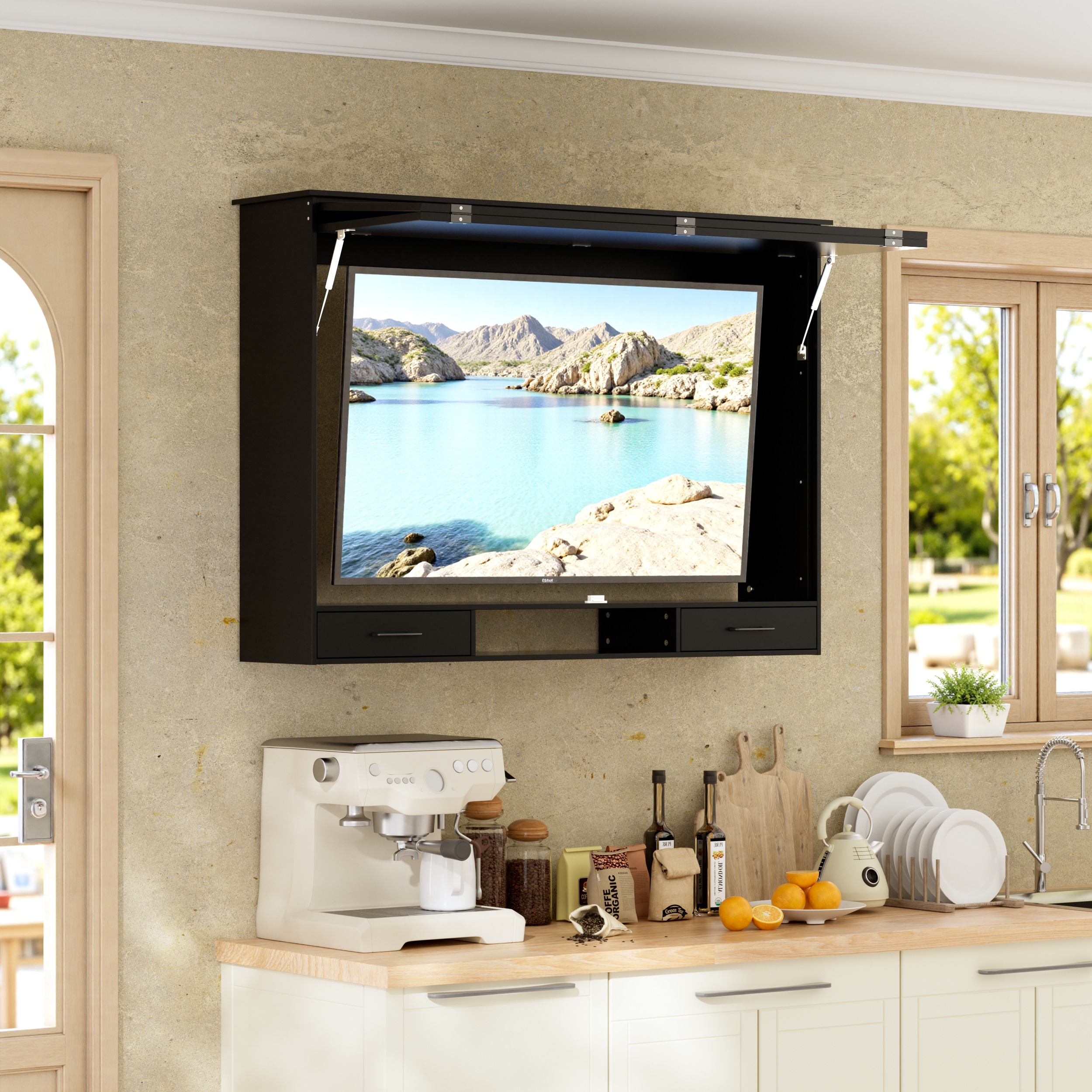 PAKASEPT TTAD007WXY250327 Modern/Contemporary Black 55.9-in W TV cabinet Integrated TV Mount ( Accommodates TVs up to 55-in )