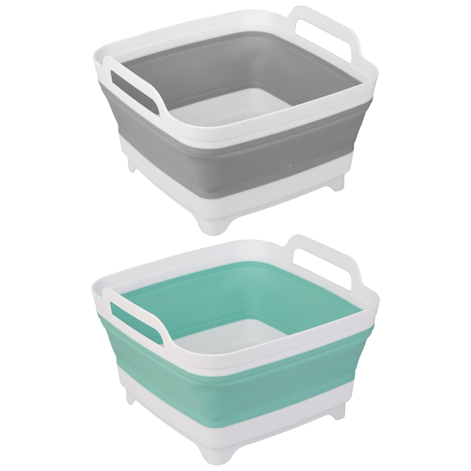 Phyfalip  2 Pack Collapsible Dishpan Wash Basin with Drain Plug Carry Handles Portable Foldable Plastic Tub for Cleaning Vegetables
