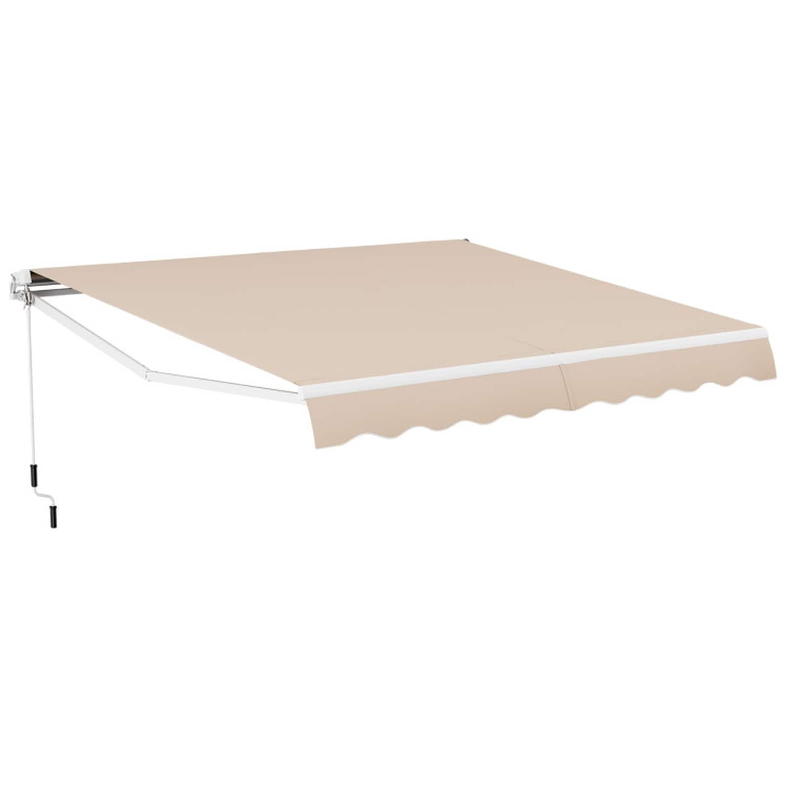 SUGIFT 12-ft x 10-ft Retractable Patio Awning Aluminum Sunshade with PA-Coated Polyester 5-35-Degree Pitch Manual Crank for Deck Window Courtyard-Beige