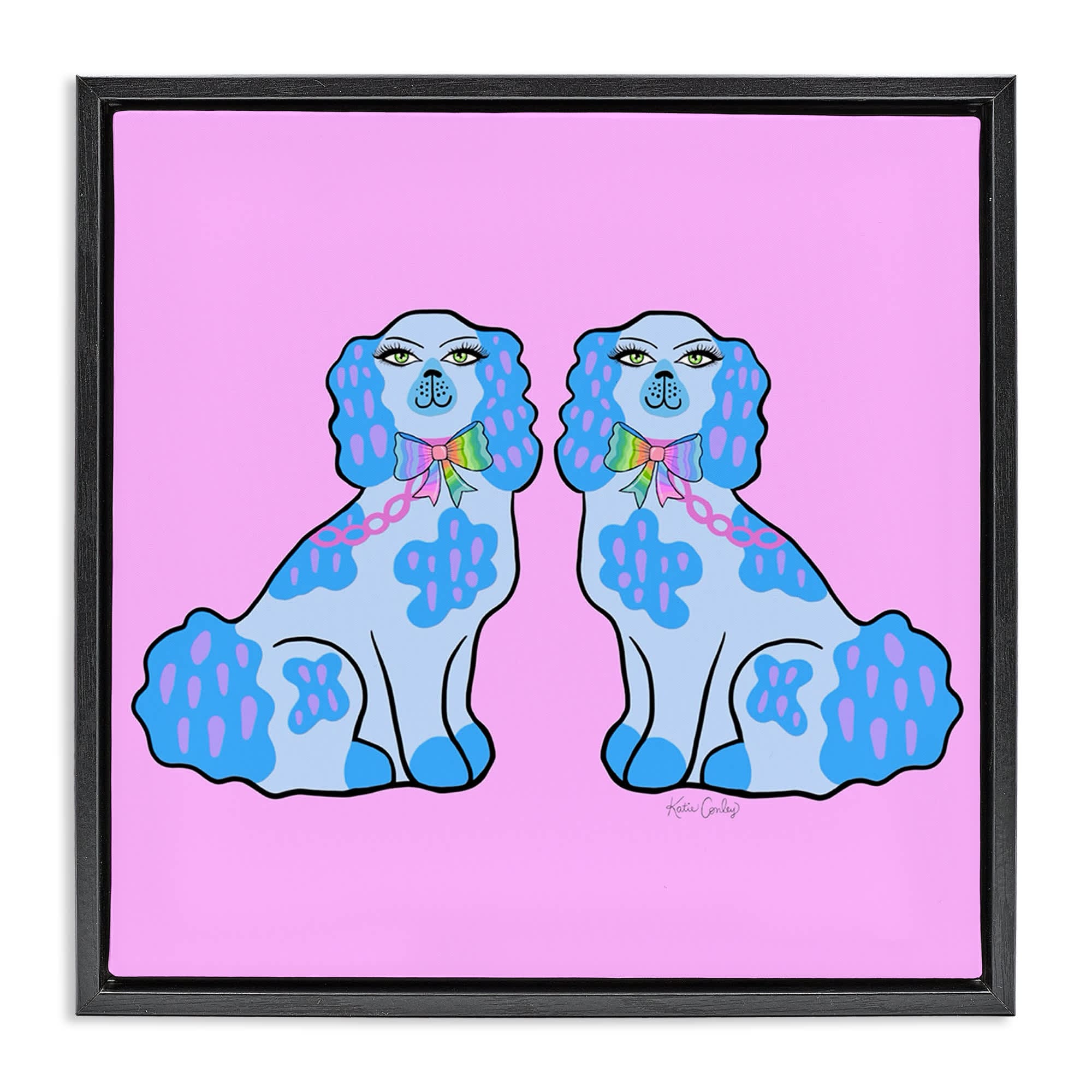 Stupell Industries BS-755-FFB-17X17 Funky Dogs Blue and Pink Floating Frame design by Katie Conley