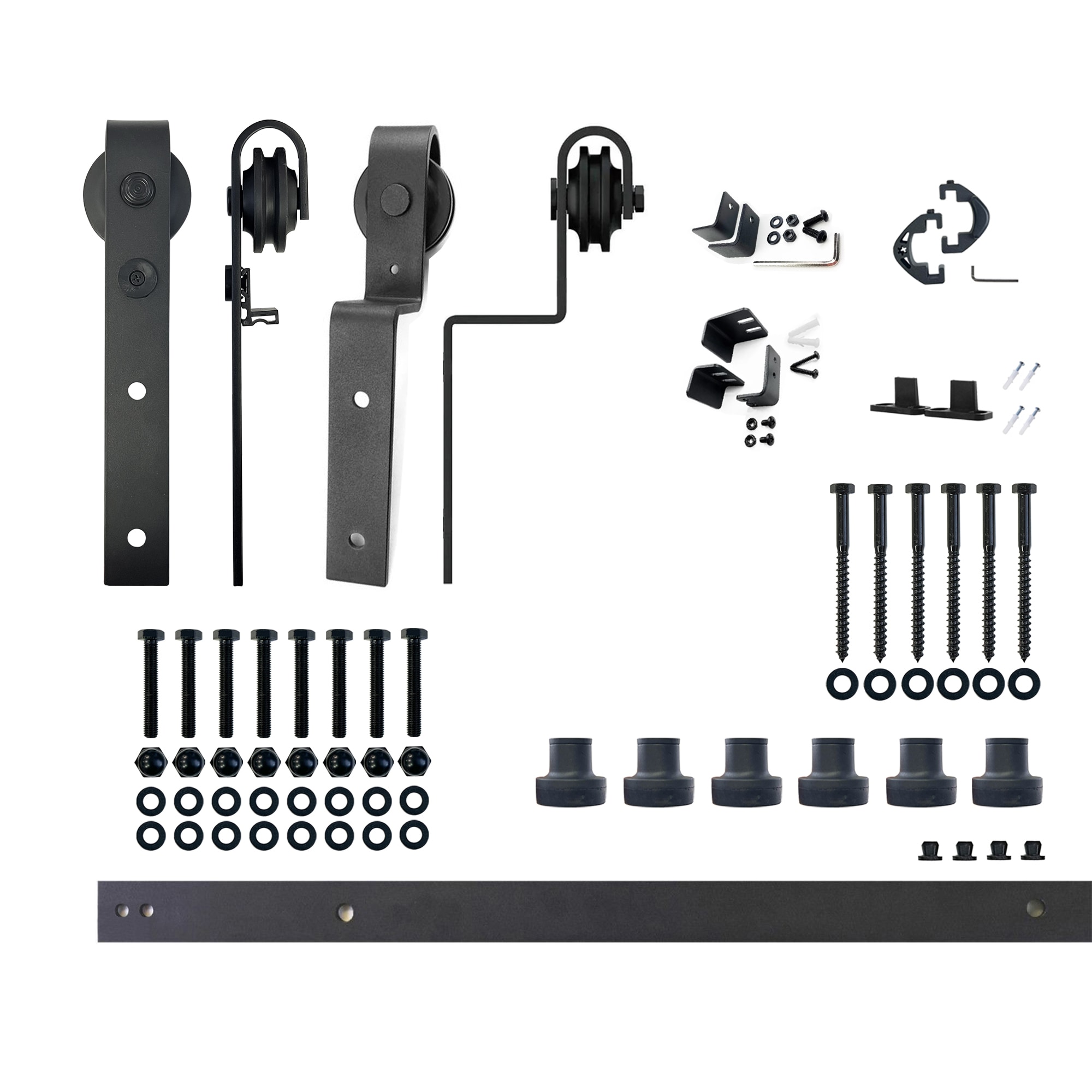 HOMACER YT5TGH096C 96-in Rustic black Black Indoor J-strap Double bypass Barn door hardware kit