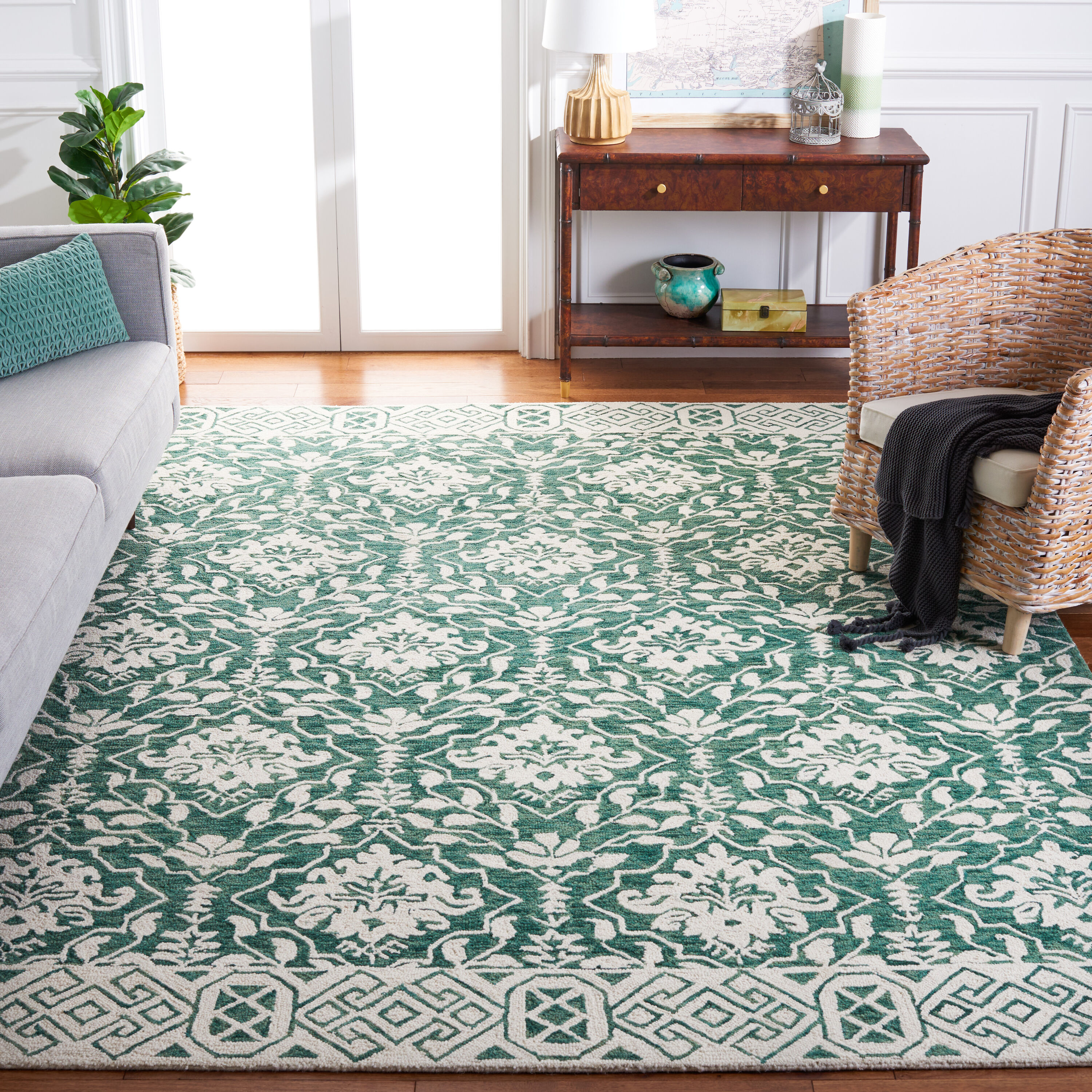  Dip Dye 901 Dark Green/Ivory Traditional 9ft x 12ft Large Rectangle Rug