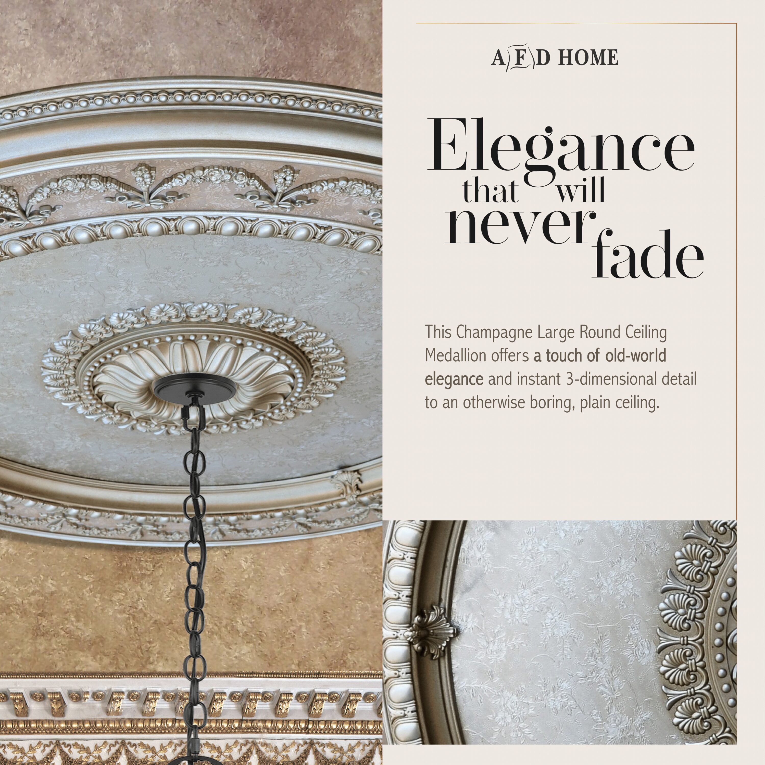 Champagne Silver and Gold 63" Round Ceiling Medallion