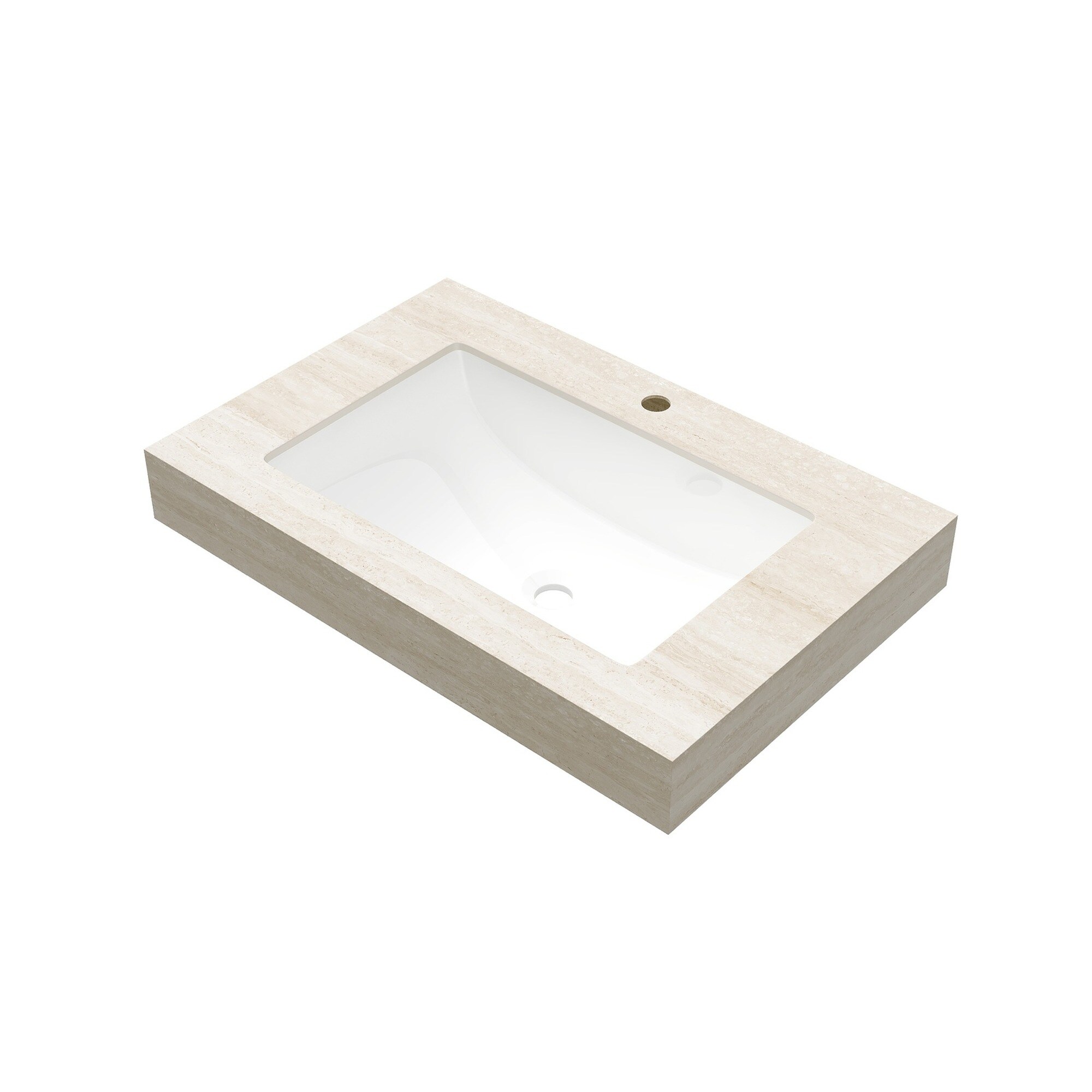 IAK 30 inch Beige Roma Travertine-Pattern Sintered Stone Countertop and Undermount Ceramic Basin with One Standard Pre-drilled Faucet Hole