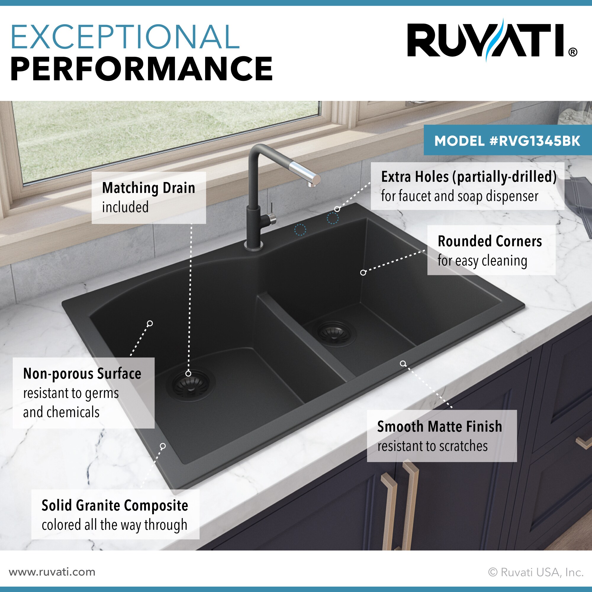 Ruvati RVG1345BK Kitchen-Sinks - View #7