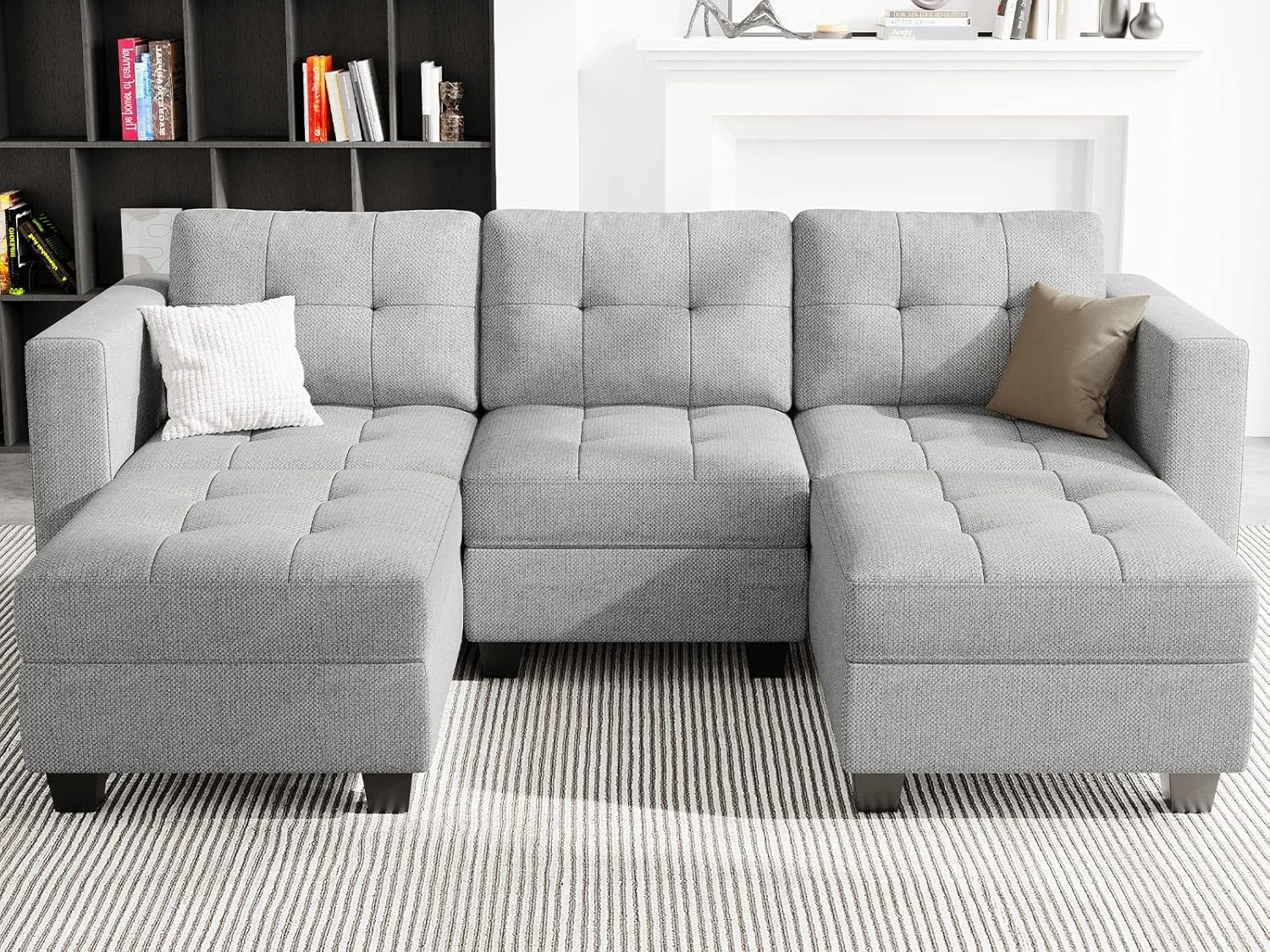 Belffin BF197-A3B2C-GRAY 5 Seats + 5 Sides Modular Weave Sofa with Storage Seat